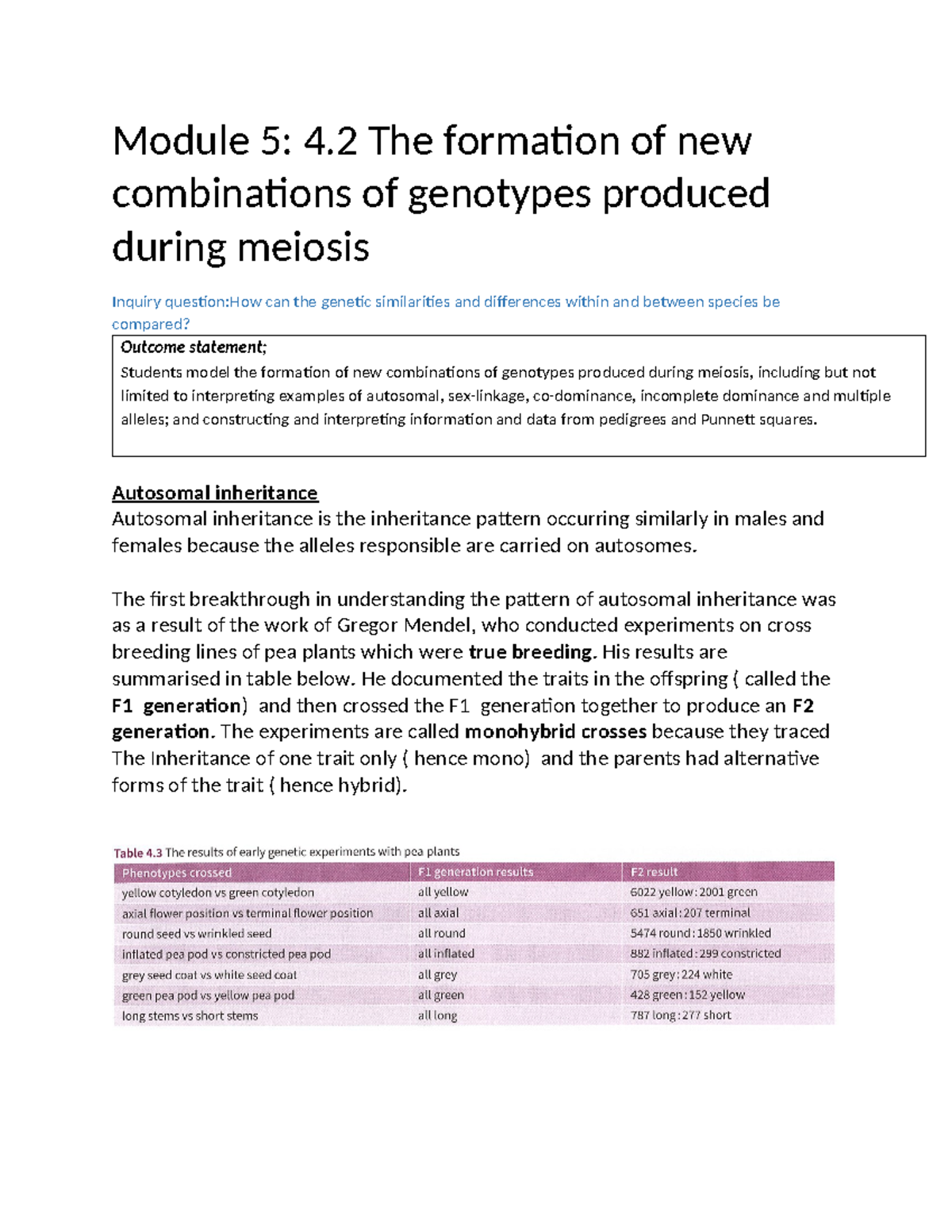 4.2 The formation of new combinations of genotypes produced during ...