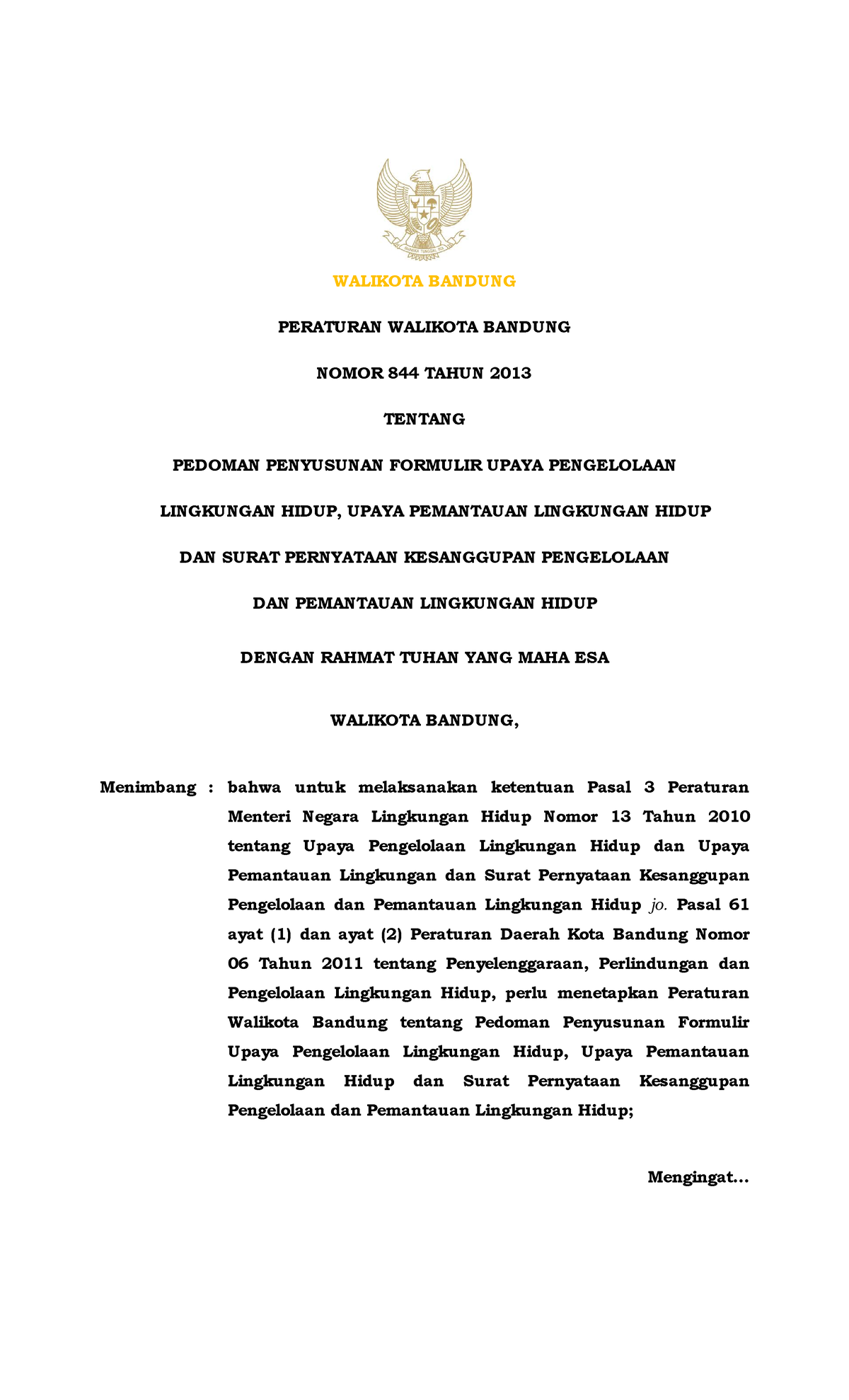 Perwal 844 Tahun 2013 - WALIKOTA BANDUNG PERATURAN WALIKOTA BANDUNG ...