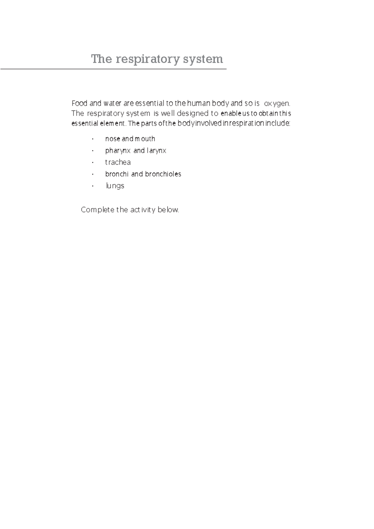 Activity+2 The+respiratory+system - The respiratory system Food and ...