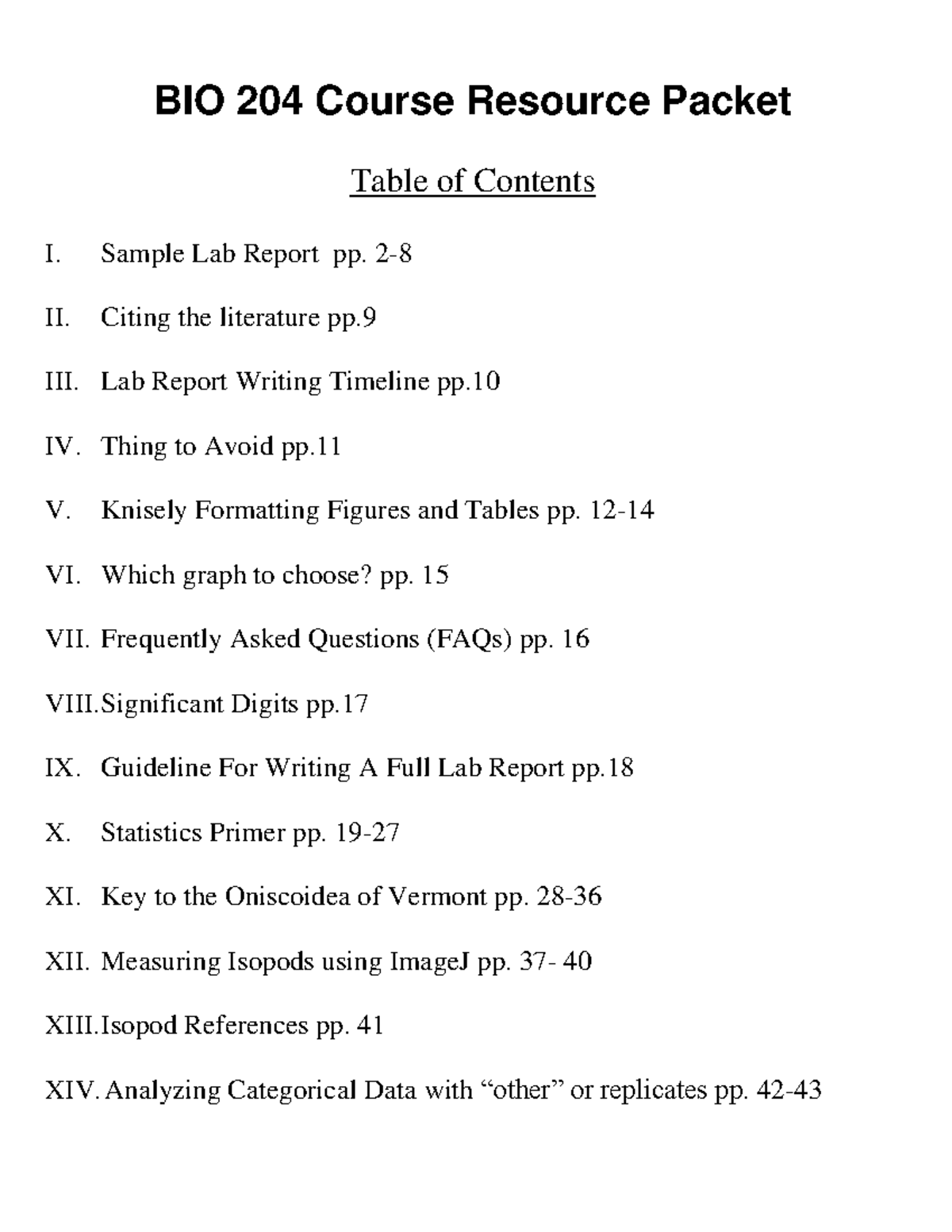 BIO 204 Course Resource Packet - BIO 204 Course Resource Packet I ...