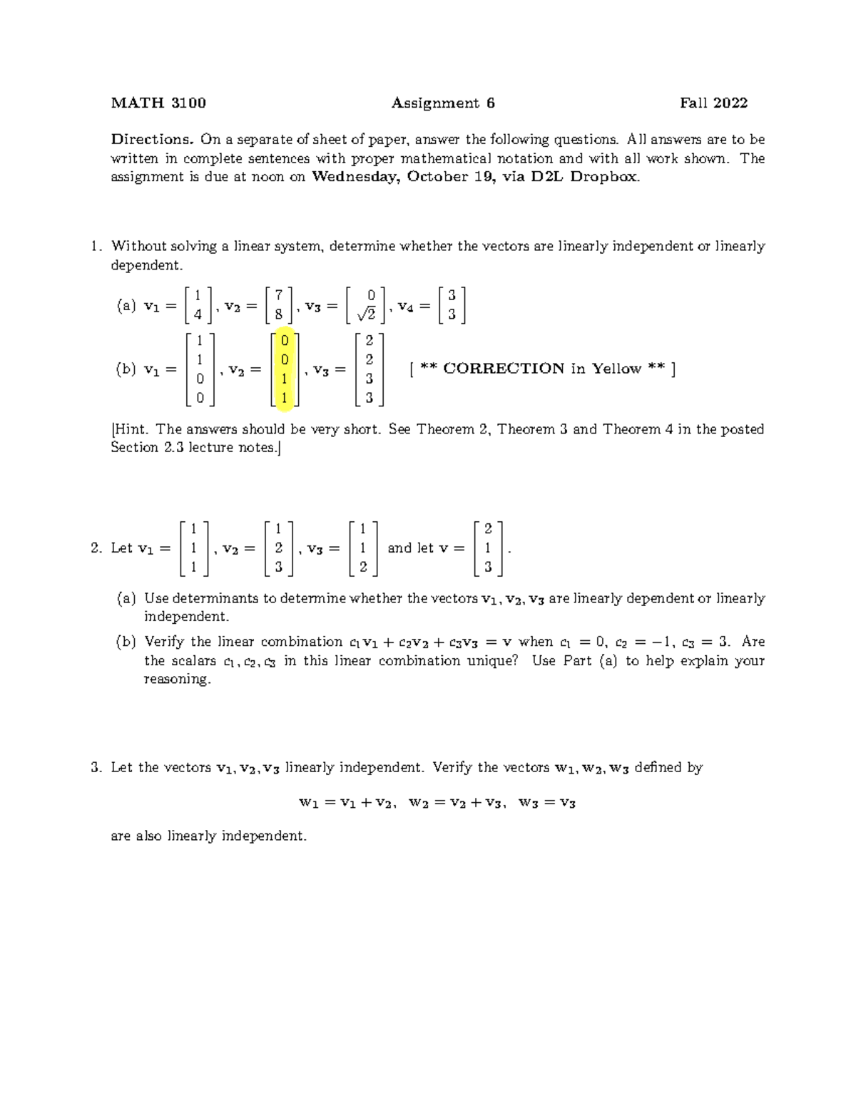 Corrected Fall2022Math3100Assignment 06 - MATH 3100 Assignment 6 Fall ...