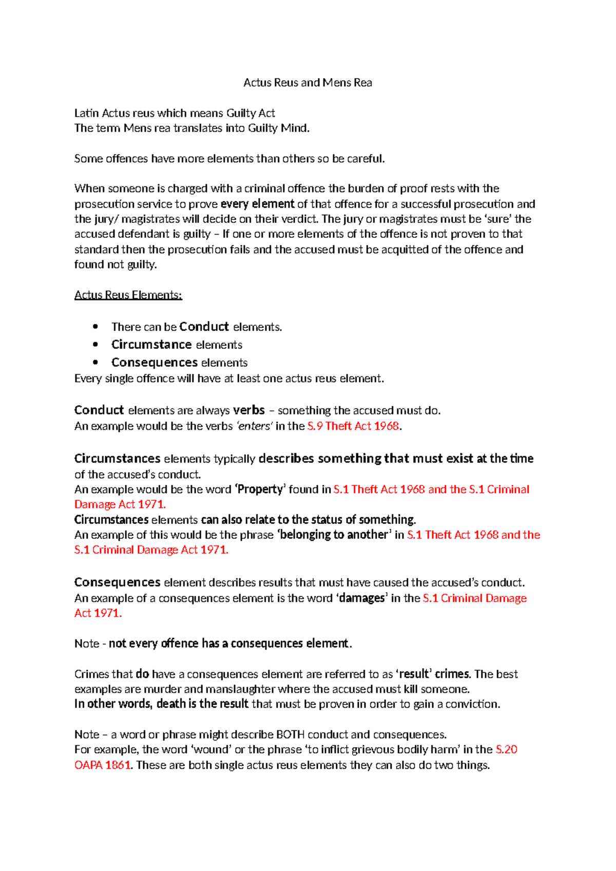 Actus Reus and Mens Rea - AR and MR - Actus Reus and Mens Rea Latin ...