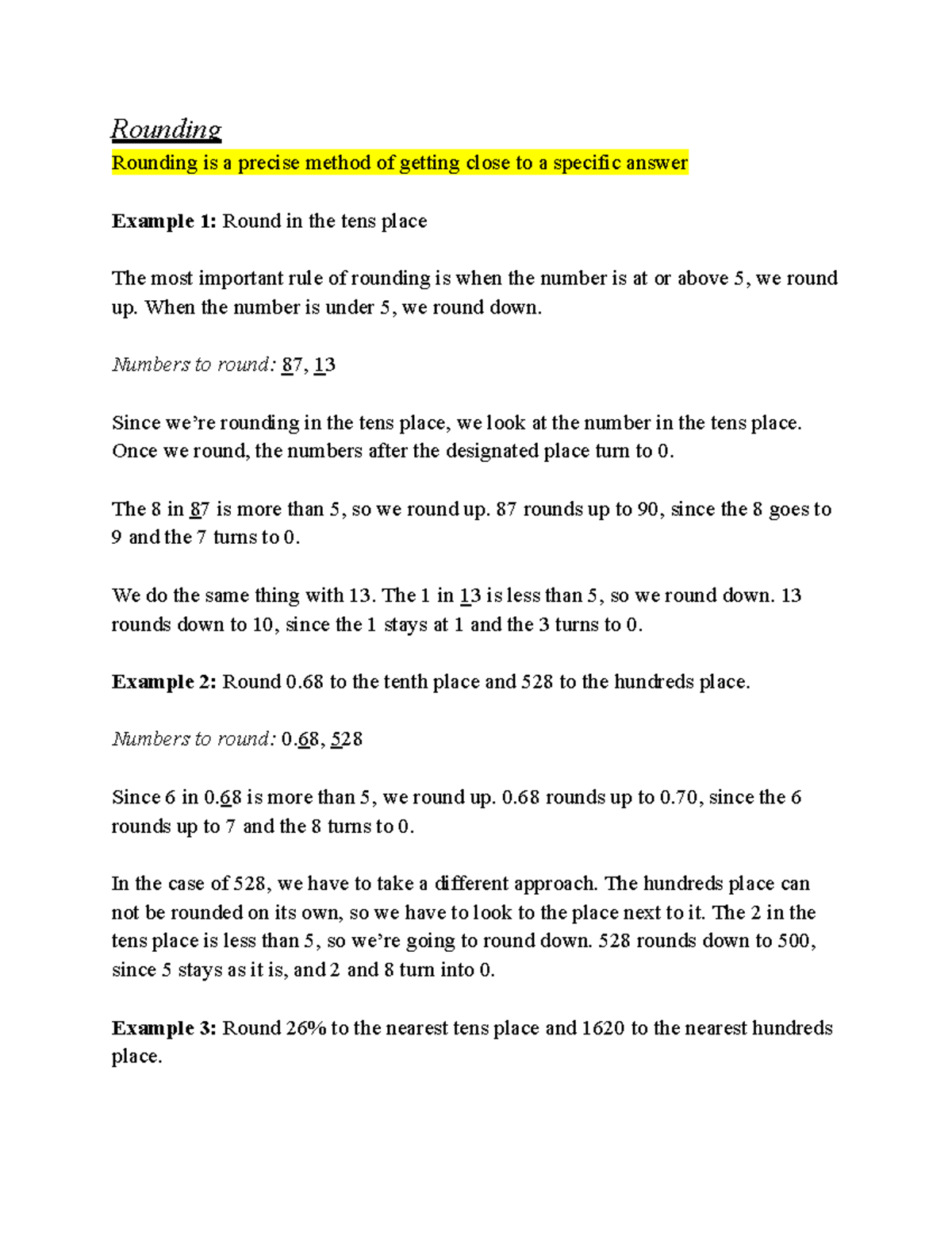 Survey of Mathematics Section 1.3 Notes - Rounding Rounding is a ...