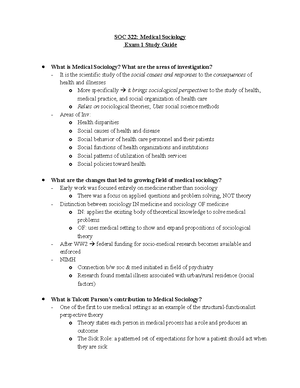 SOC 322 Exam 3 SG - STUDY GUIDE - SOC 322: Medical Sociology Exam 3 ...