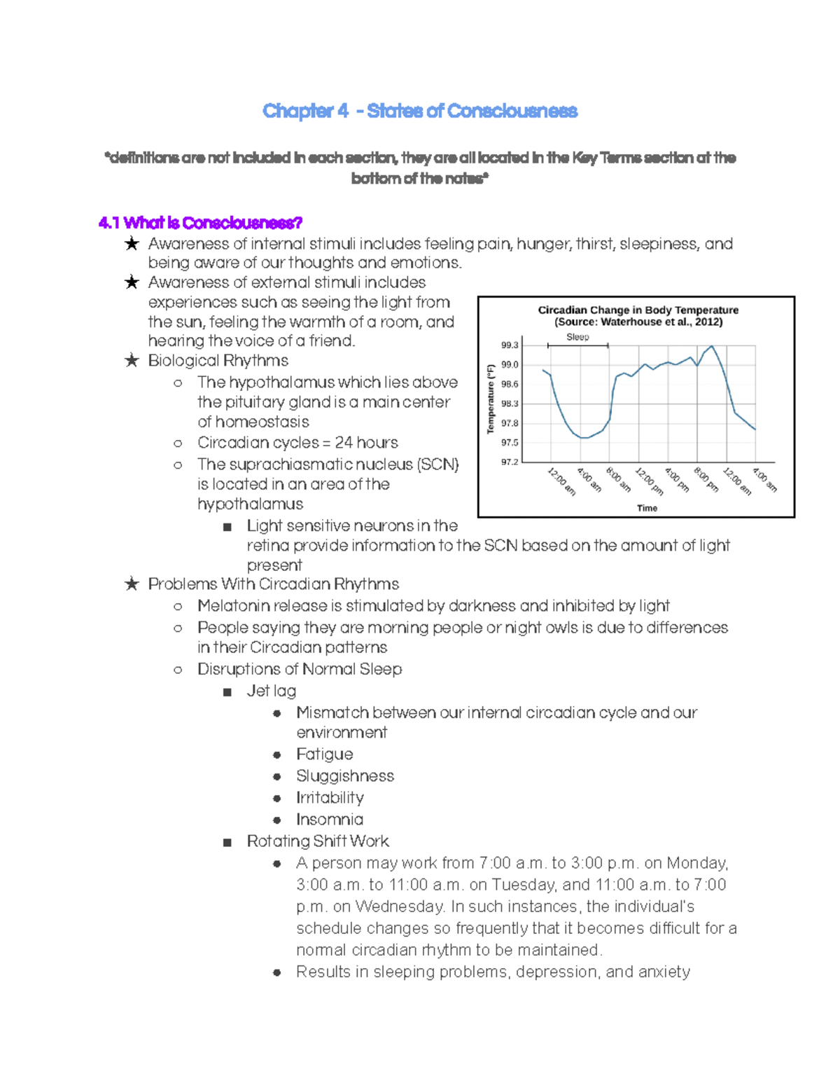 Chapter 4 Notes - Chapter 4 - States of Consciousness definitions are ...