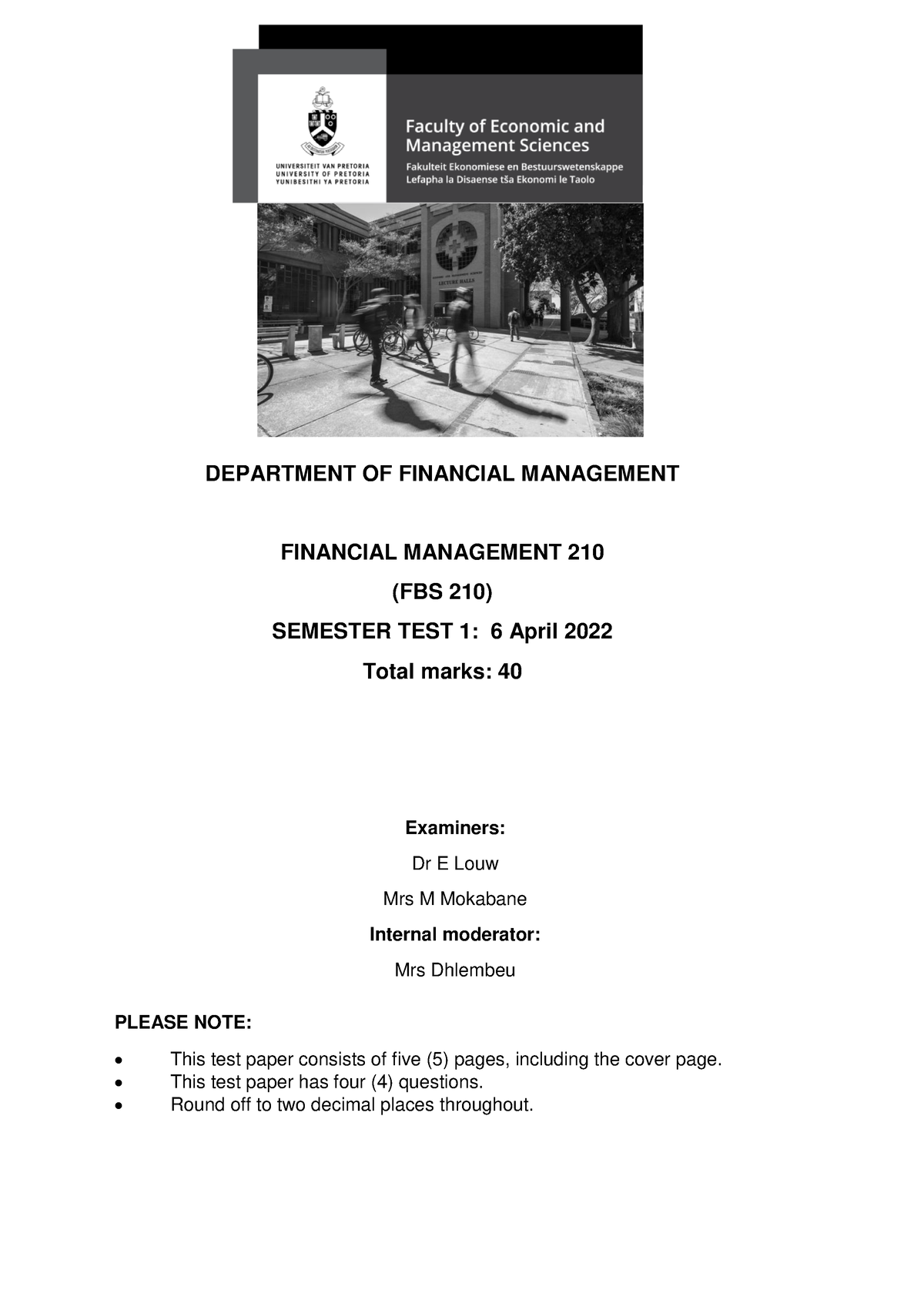 Semester Test 1 2022 Final - DEPARTMENT OF FINANCIAL MANAGEMENT ...