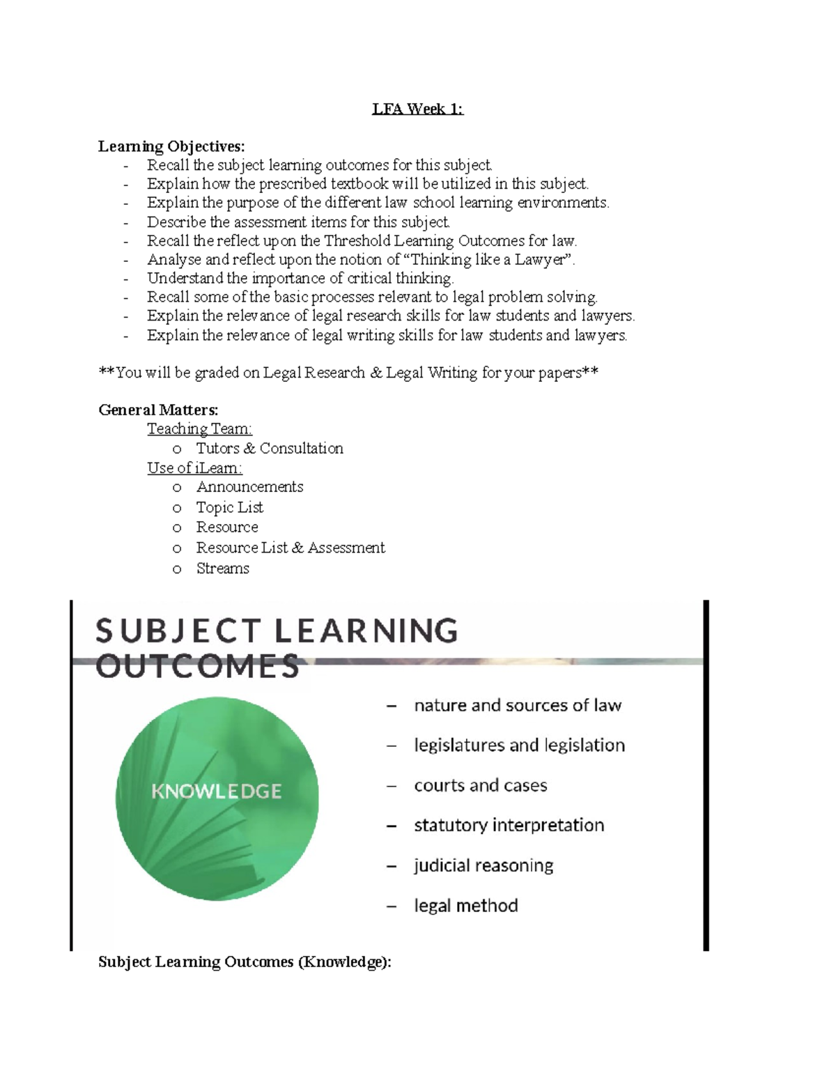 LFA Week 1 - Notes - LFA Week 1: Learning Objectives: - Recall the ...