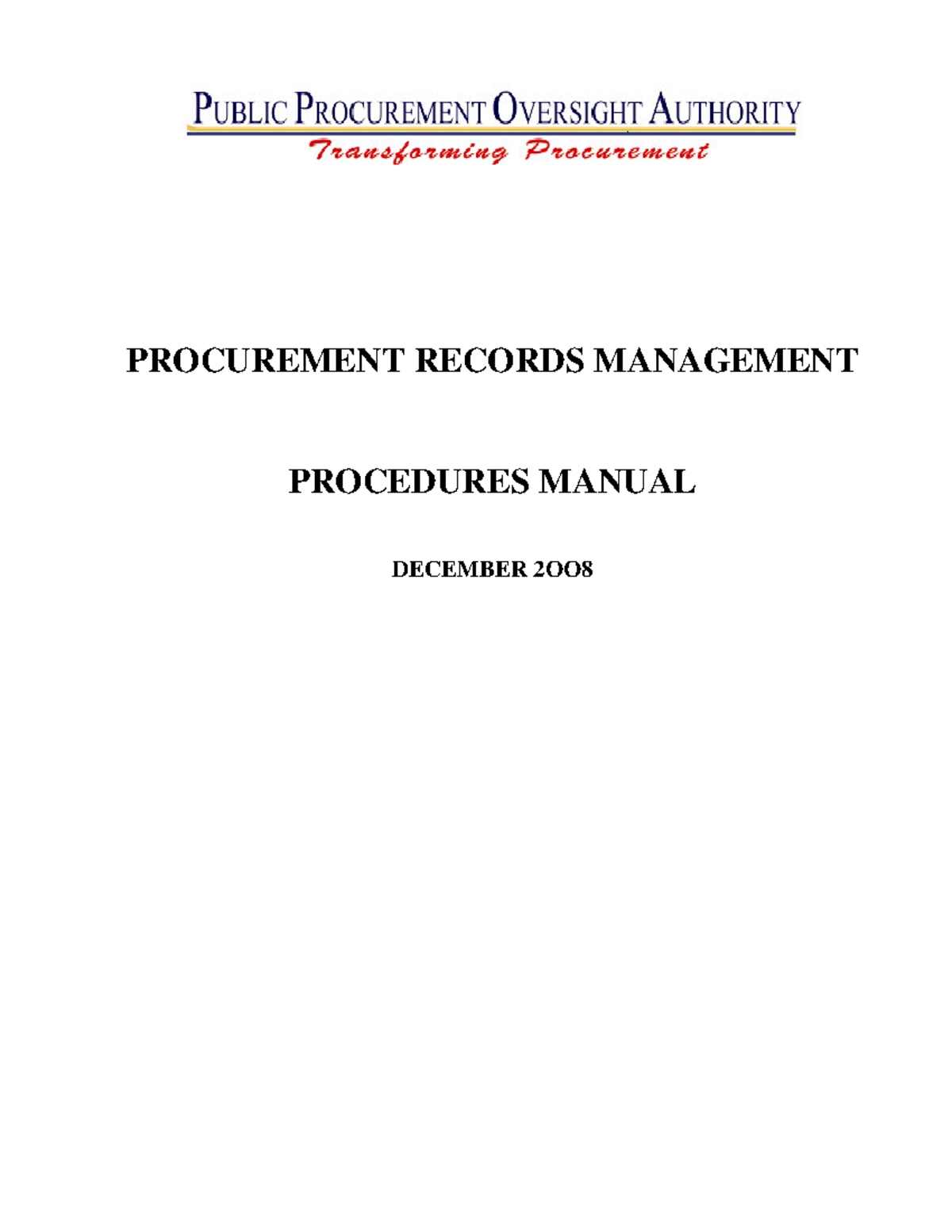 Records management procedures manual PROCUREMENT RECORDS MANAGEMENT
