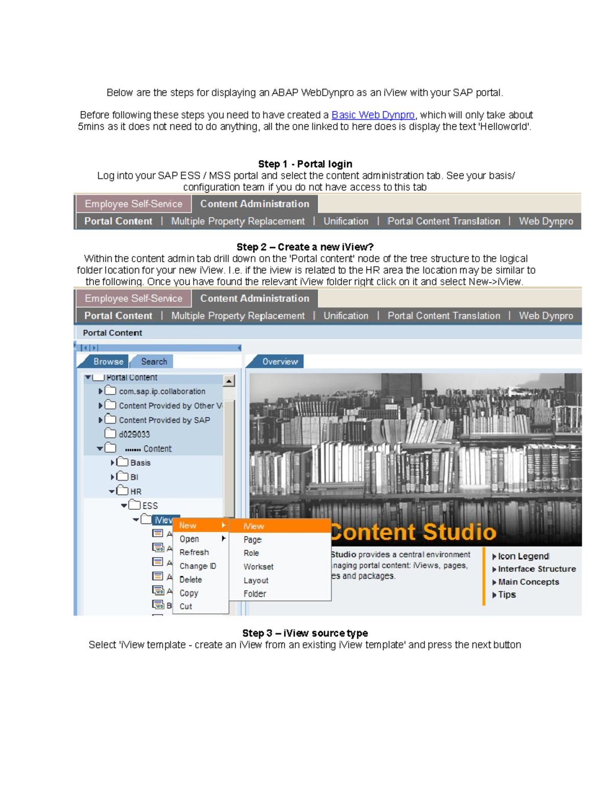 Connecting ABAP Webdynpro With Portal I View - Below Are The Steps For ...