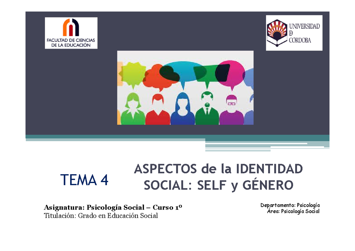 Tema 4-Identidad Social-Self y Género - TEMA 4 ASPECTOS de la IDENTIDAD ...