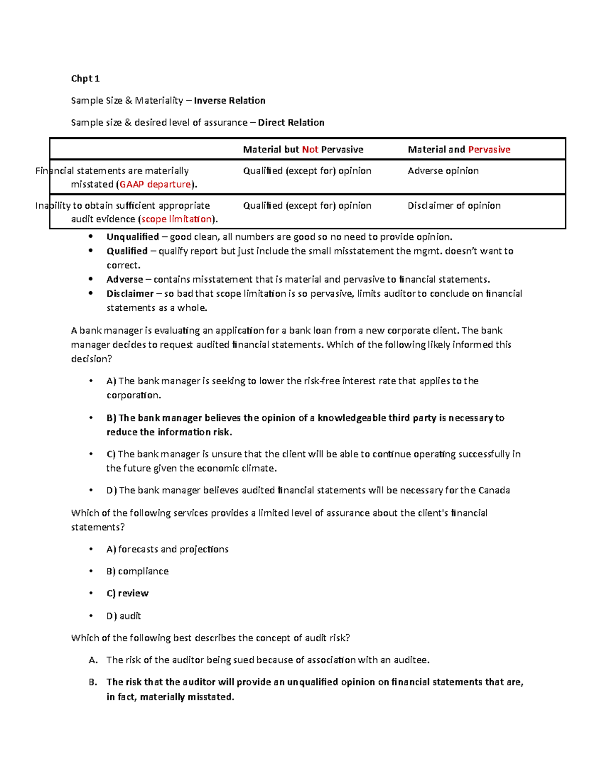 ALL CHPT MCQ - notes - Chpt 1 Sample Size & Materiality – Inverse ...