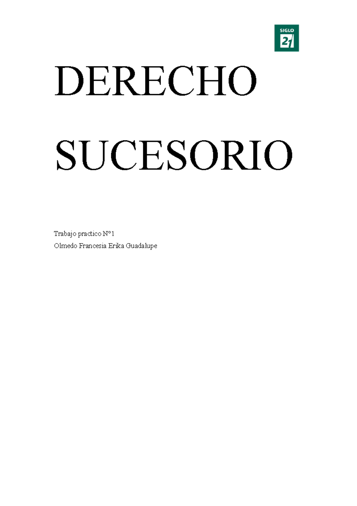 Derecho Sucesorio TP 1 Tp 1 90 DERECHO SUCESORIO Trabajo Practico 
