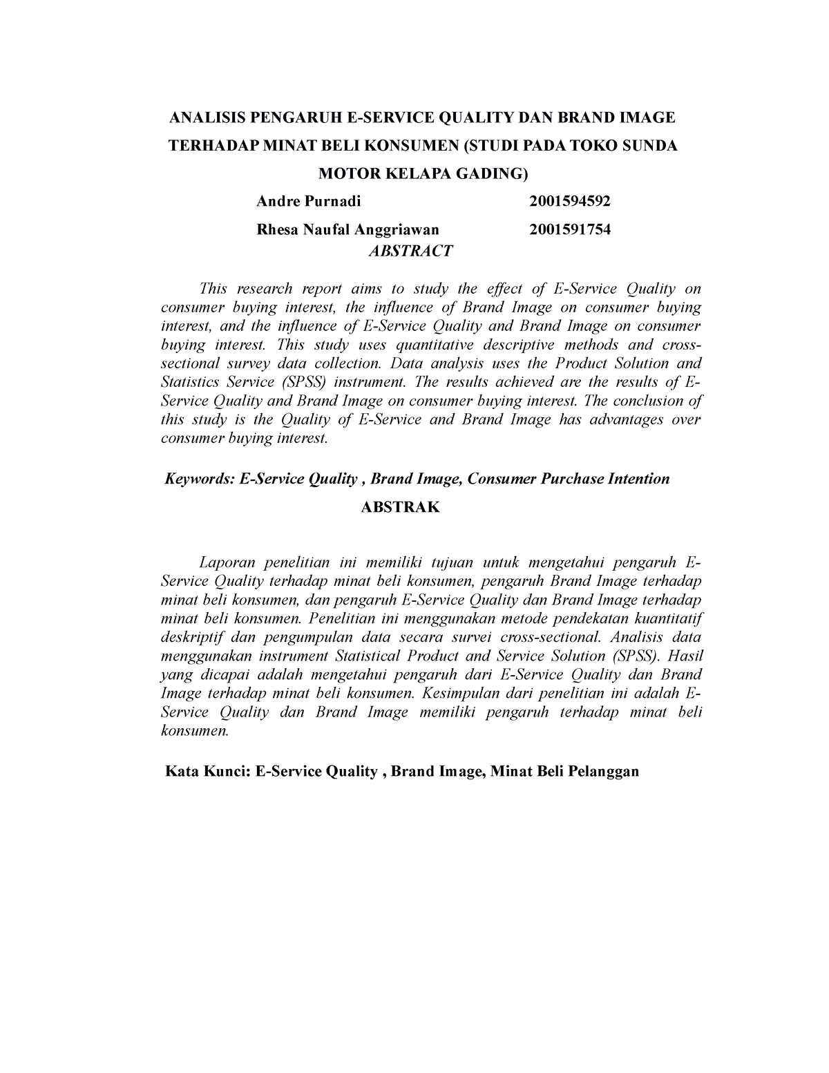 Working Paper - RESEARCH - ANALISIS PENGARUH E-SERVICE QUALITY DAN ...