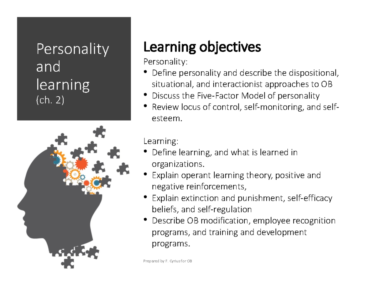 222Chapter 2 - COMM 222 Powerpoint - Personality and learning (ch. 2 ...