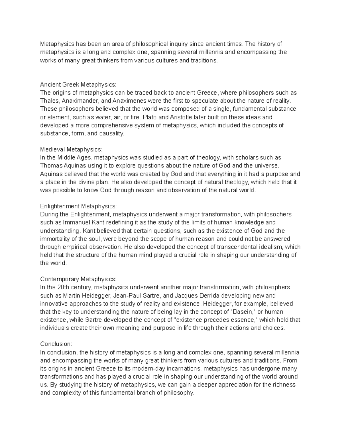 The History of Metaphysics - Metaphysics has been an area of ...