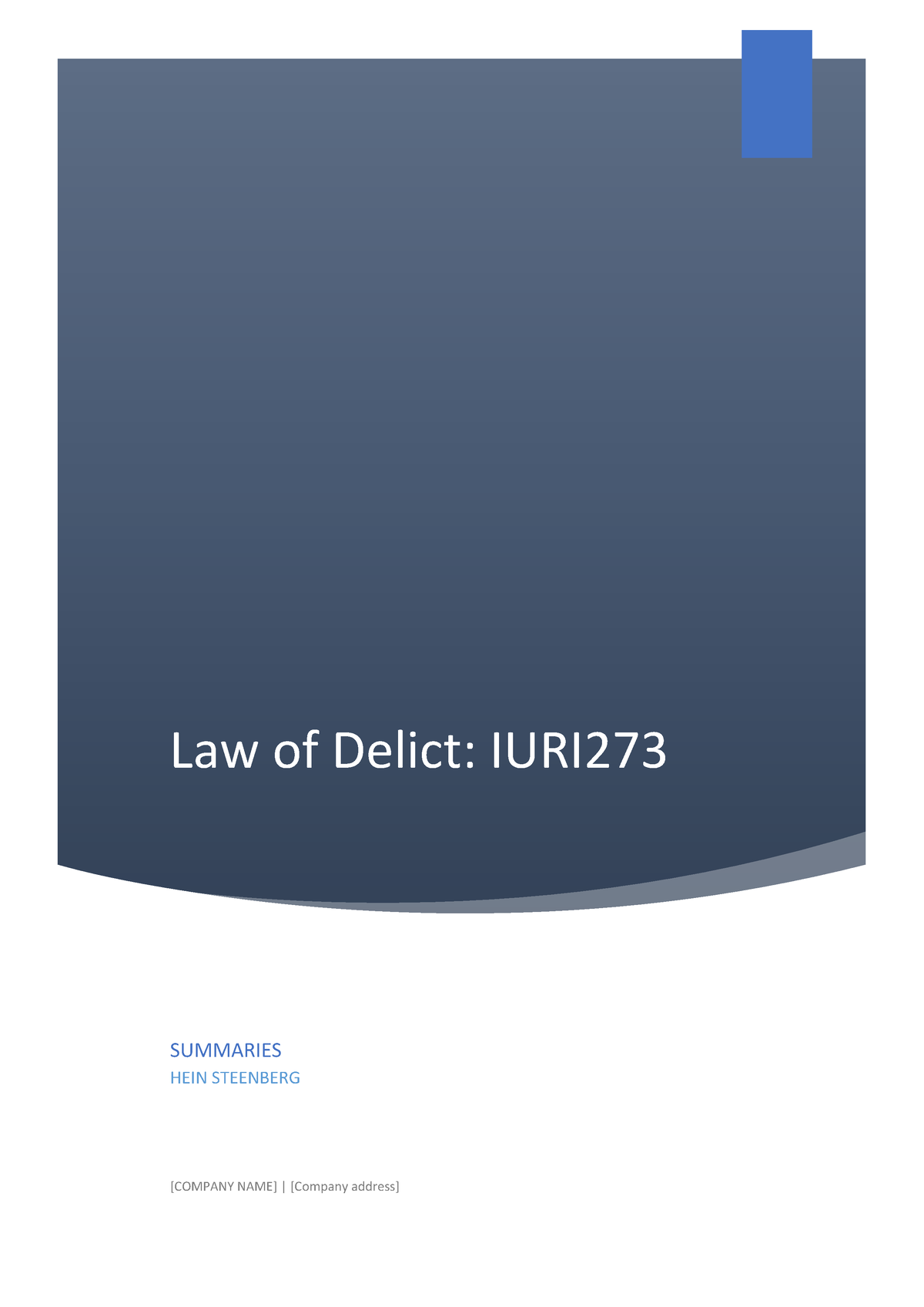 IURI273 Law Of Delict In South Africa Final - Law Of Delict: IURI ...