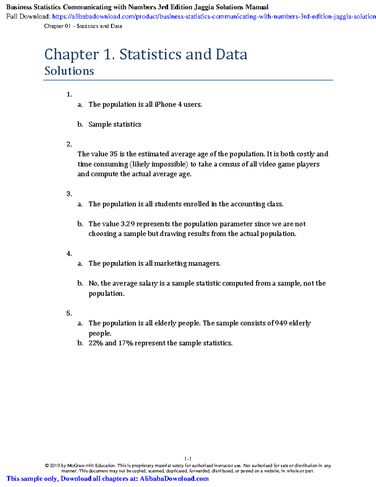 Business statistics communicating with numbers 3rd edition jaggia ...