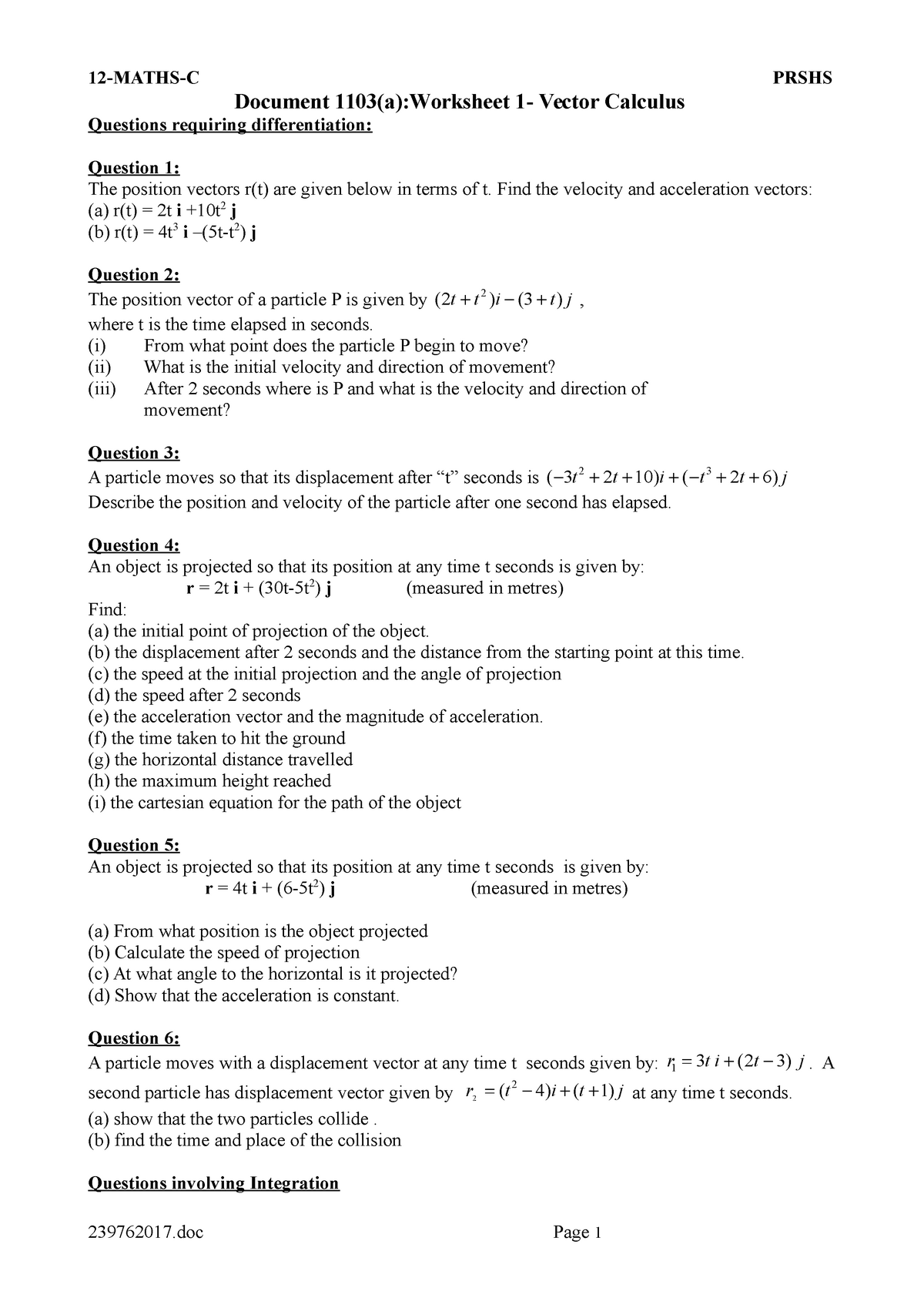 235346351 Worksheet 1 Vector Calculus - 12-MATHS-C PRSHS Document 1103 ...