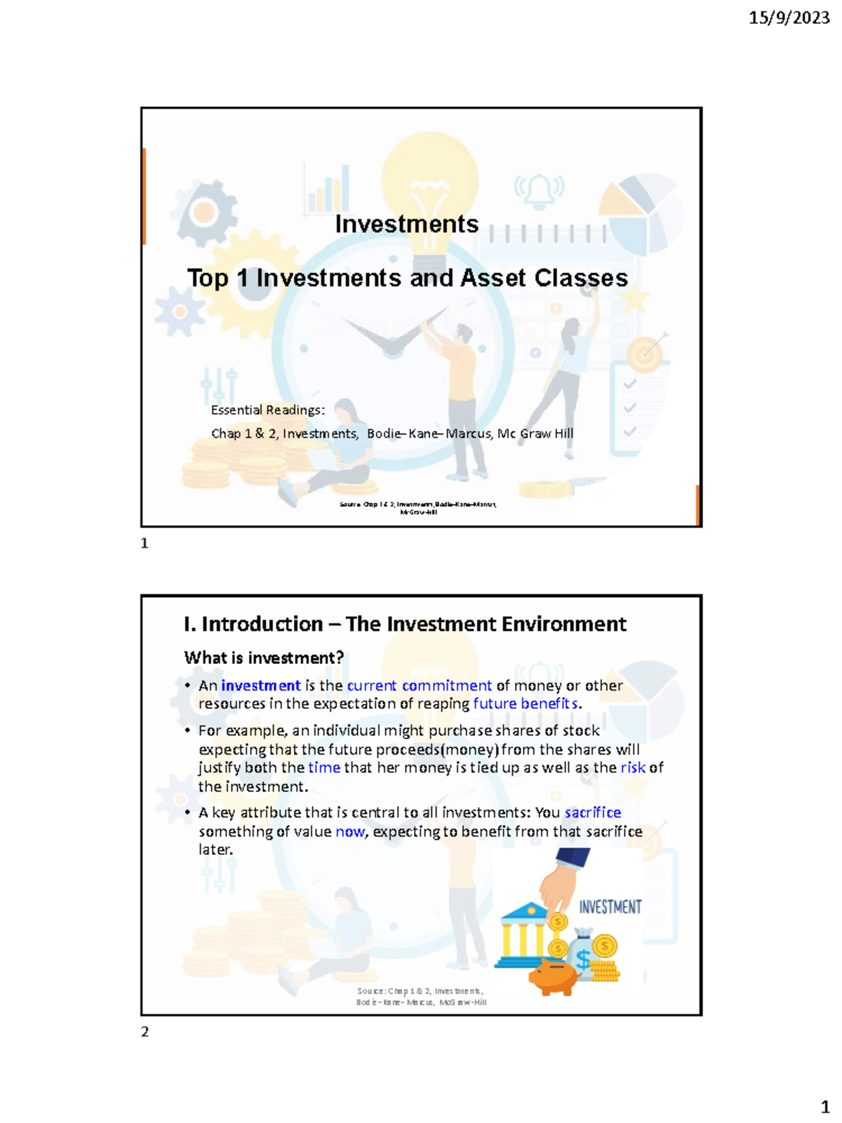 Top 1 Inv Asset Classes handout - Investments Top 1 Investments and ...