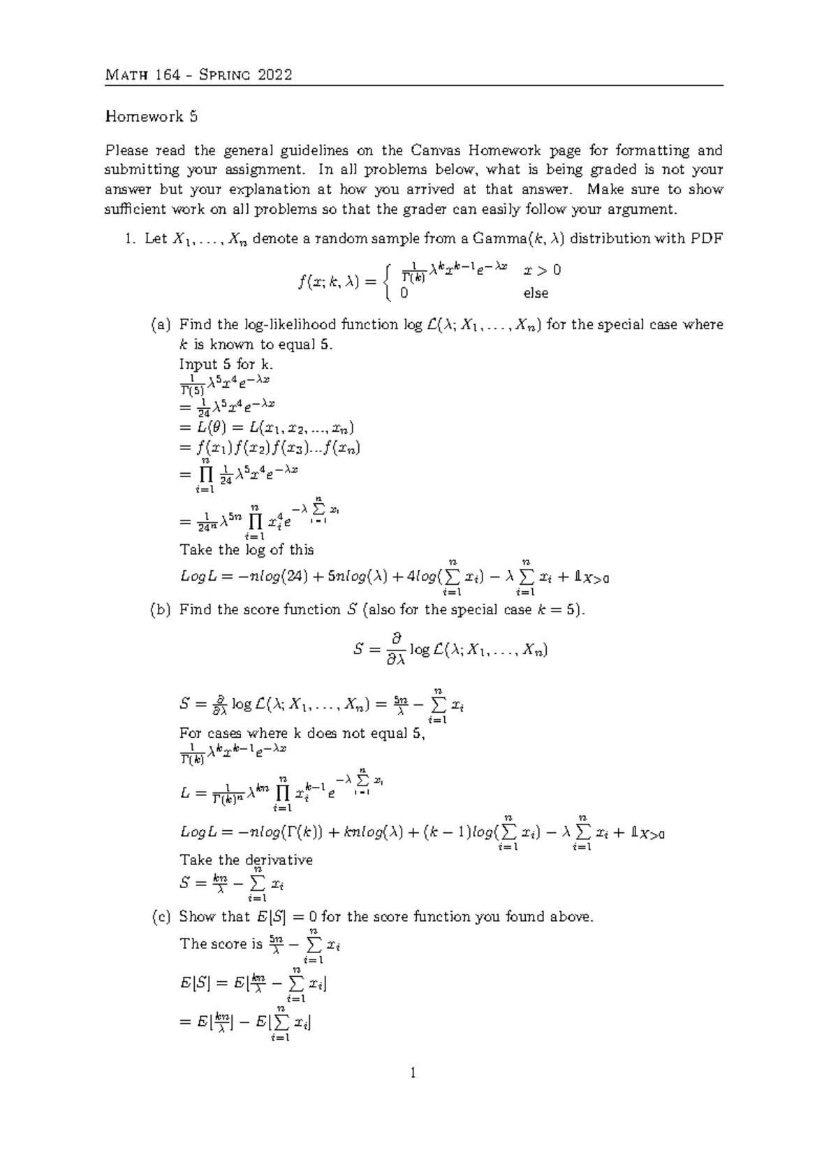 164Homework 05 - Assignment - Homework 5 Please read the general ...