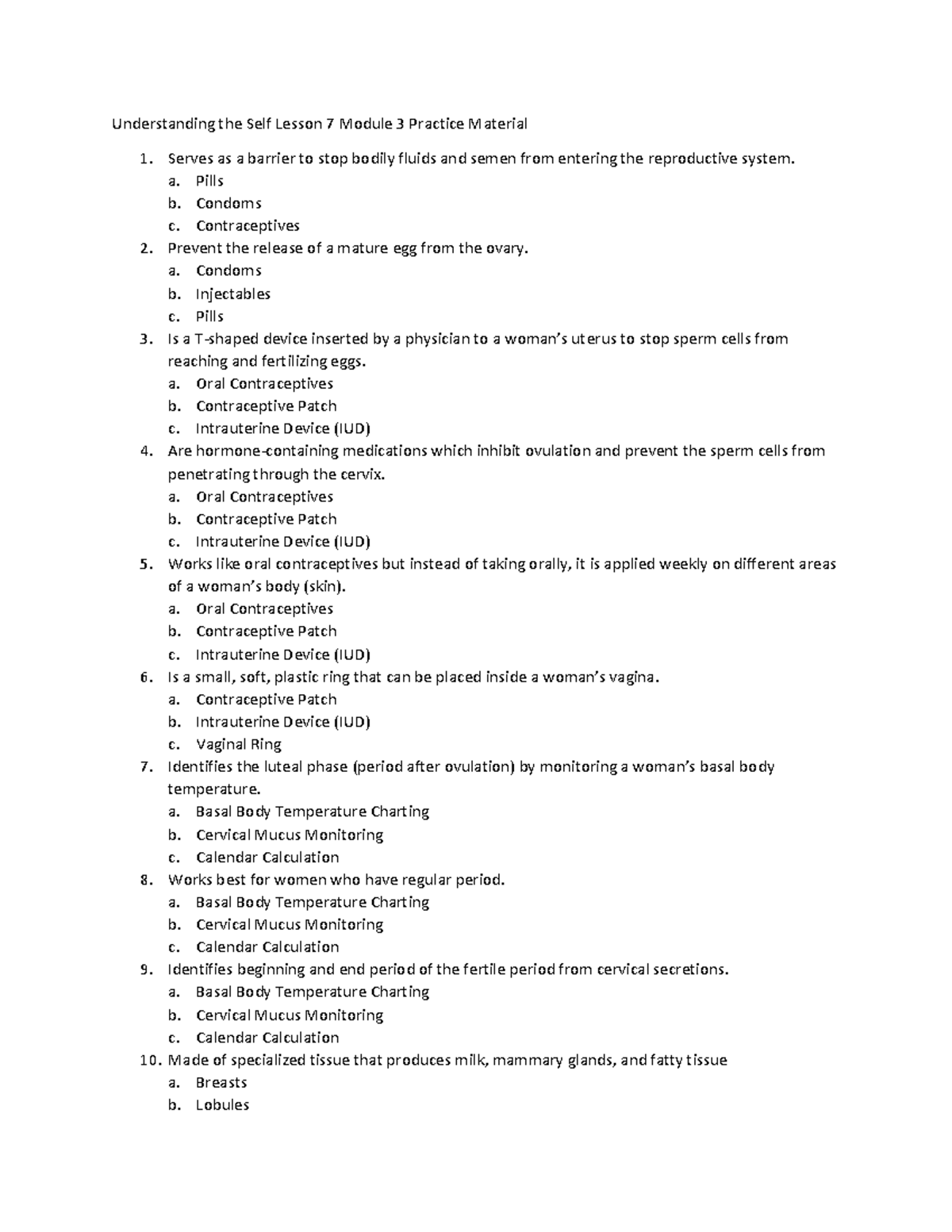 Understanding the Self Lesson 7 Module 3 Practice Material ...