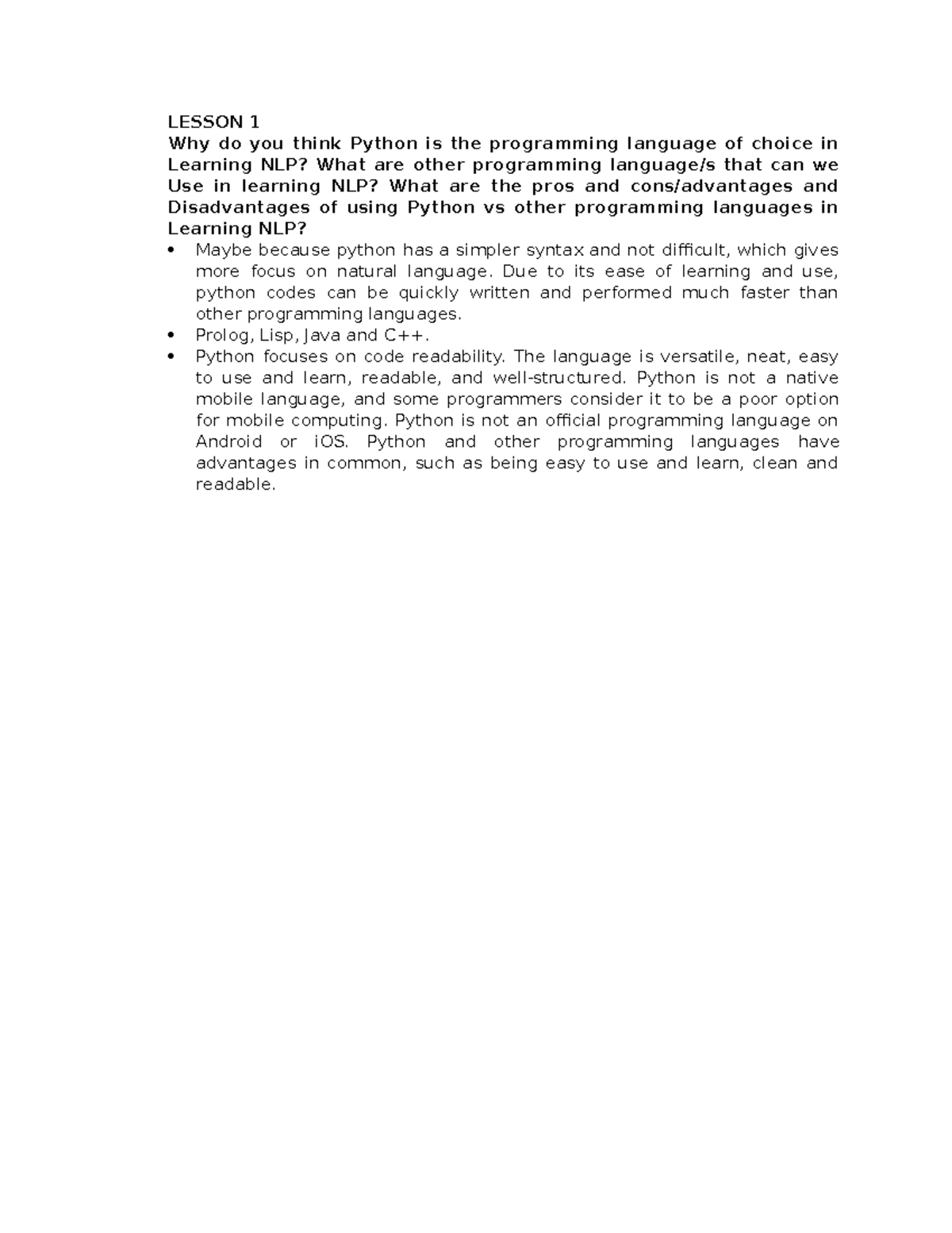 Activity 2 - LESSON 1 Why do you think Python is the programming ...