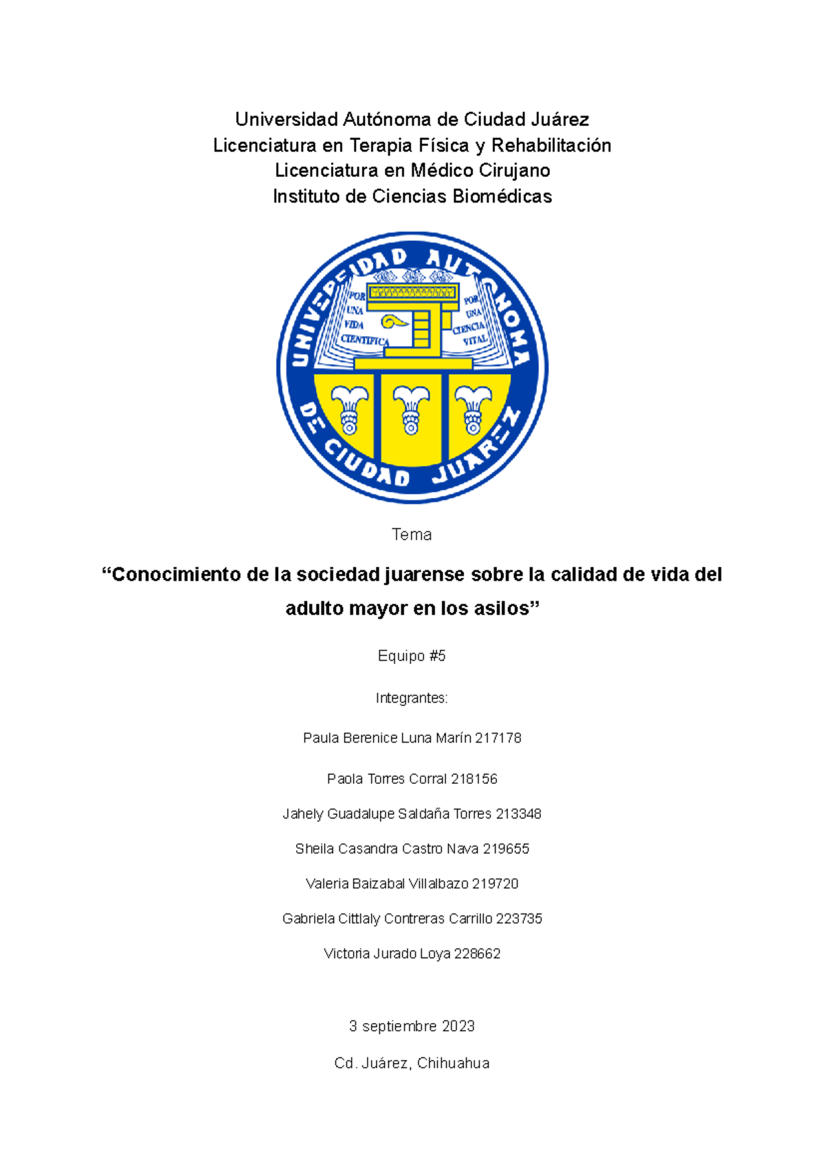 A6 Avance 1 Equipo 5 Universidad Autónoma De Ciudad Juárez Licenciatura En Terapia Física Y 6871