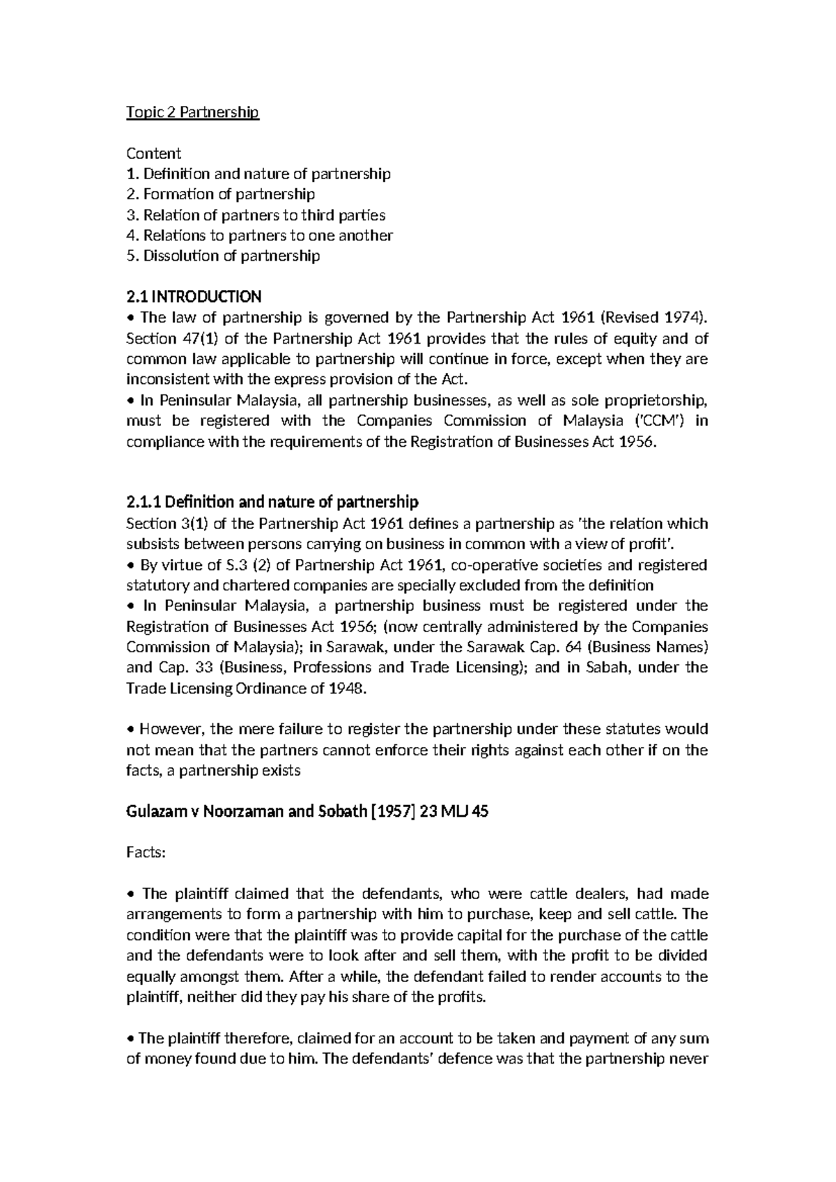 Topic 2 Partnership - Notes by Lecturer - Topic 2 Partnership Content ...