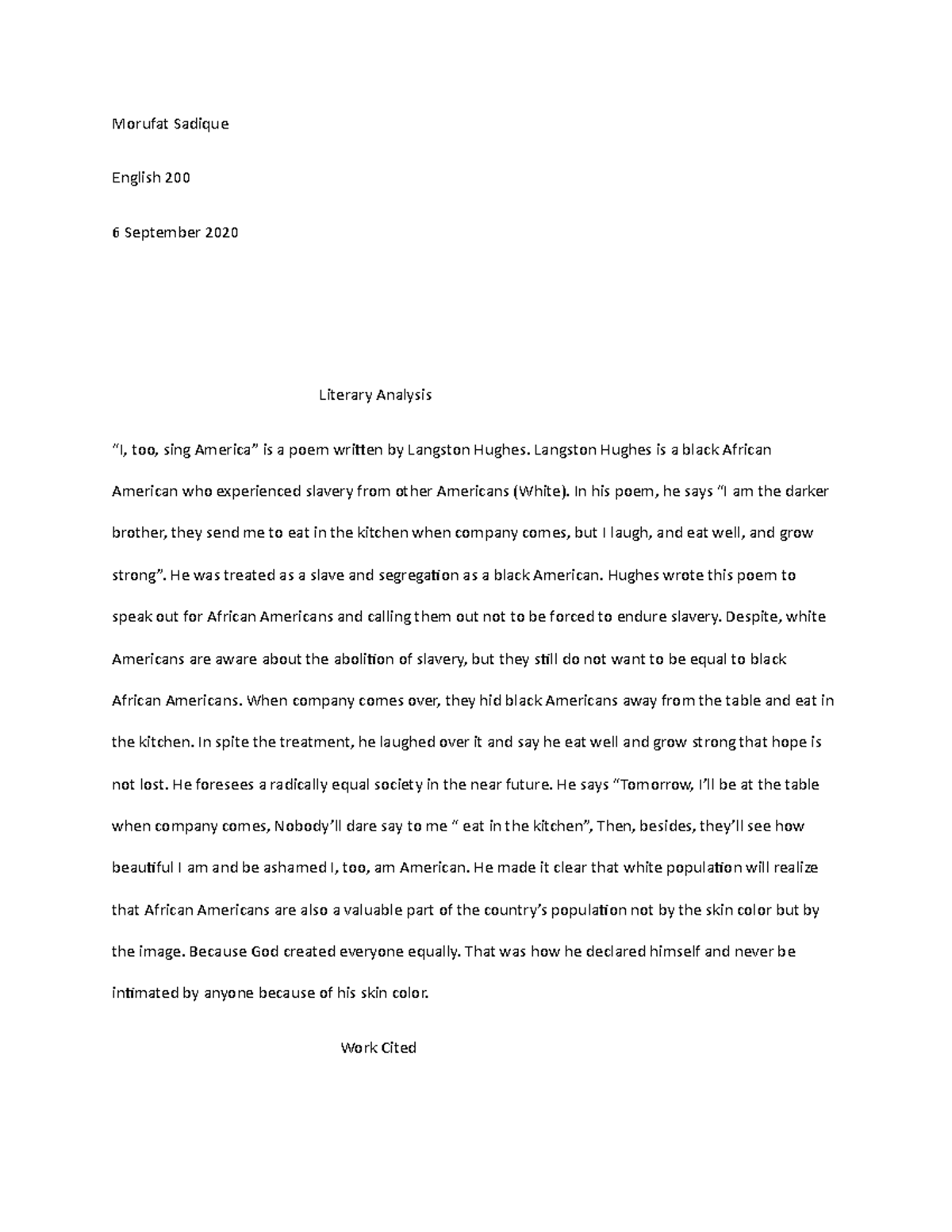 Morufat Sadique Literary Analysis new Morufat Sadique English 200 6