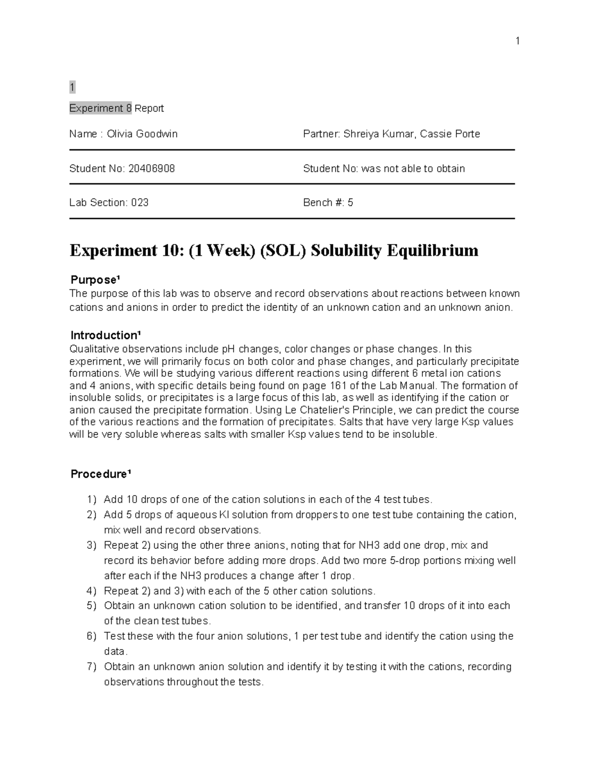 CHEM 112 lab Acid base - 1 Experiment 8 Report Name : Olivia Goodwin ...