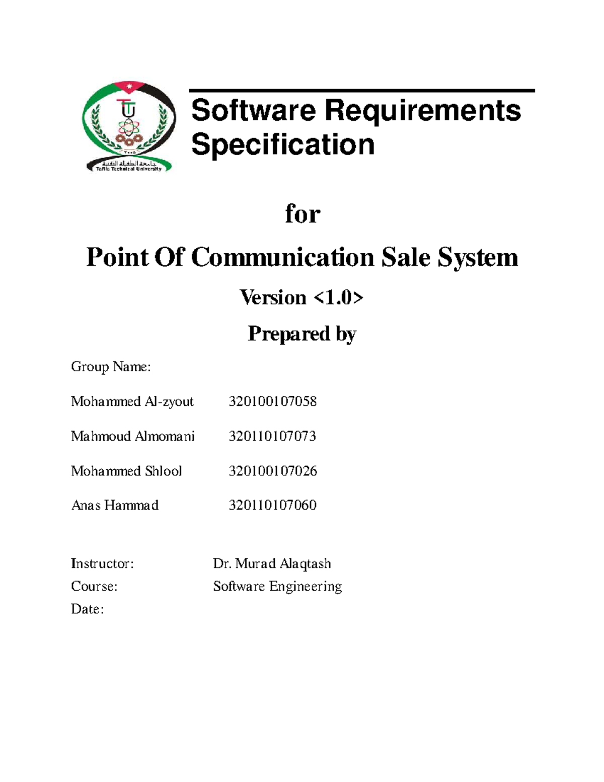 Software Requirements Specification for - Software Requirements