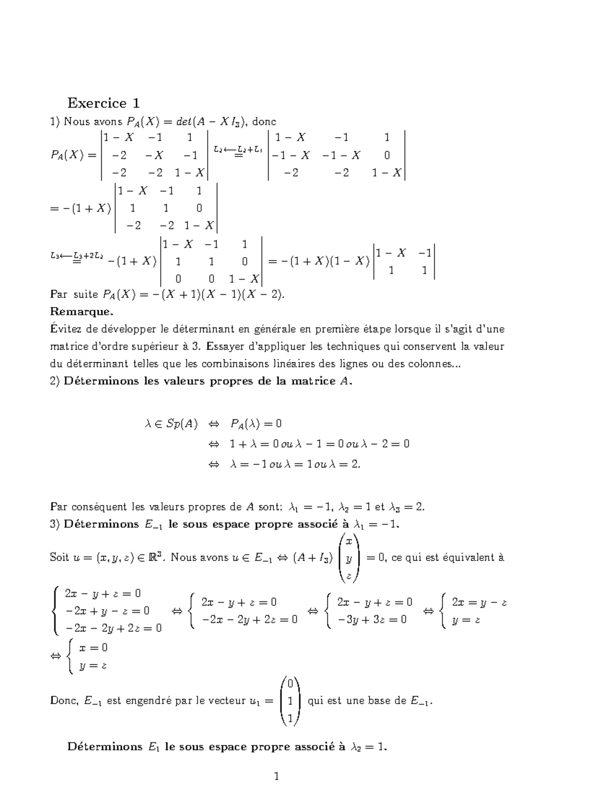Correction de TD4 - Algebre 2 td - Exercice 1 Nous avons PA(X) = det(A ...