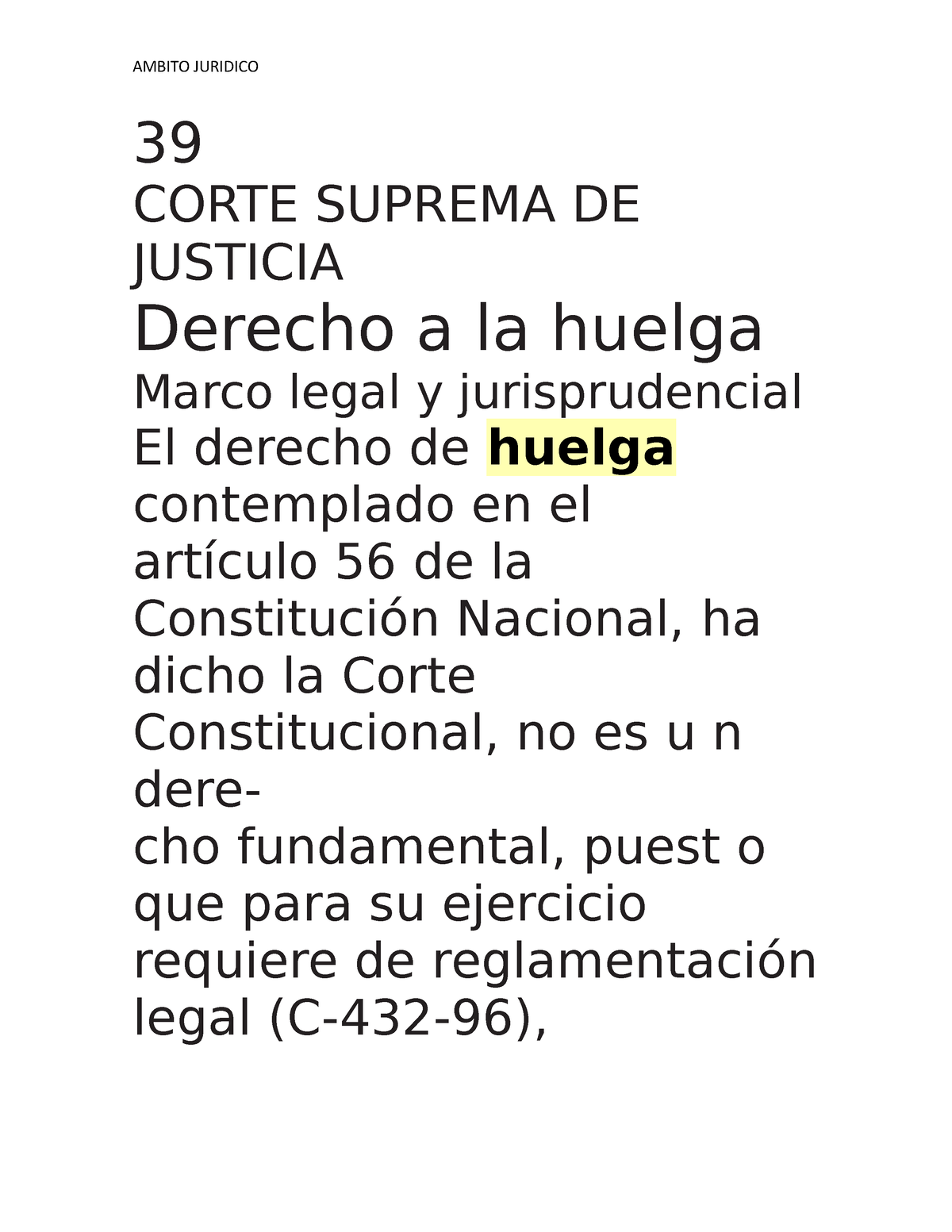 La Huelga - Concepto - 39 CORTE SUPREMA DE JUSTICIA Derecho A La Huelga ...