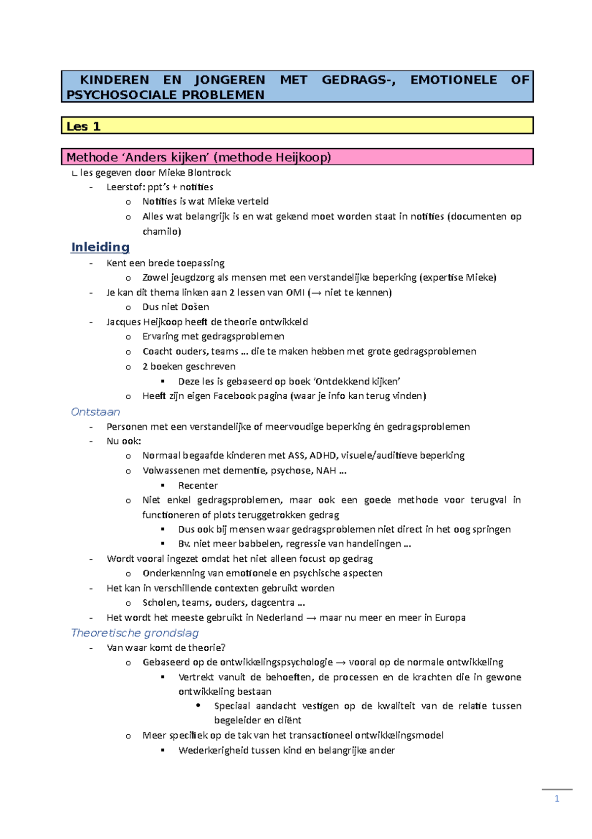 Samenvatting Kinderen En Jongeren Met Gedrags En Emotionele Problemen ...