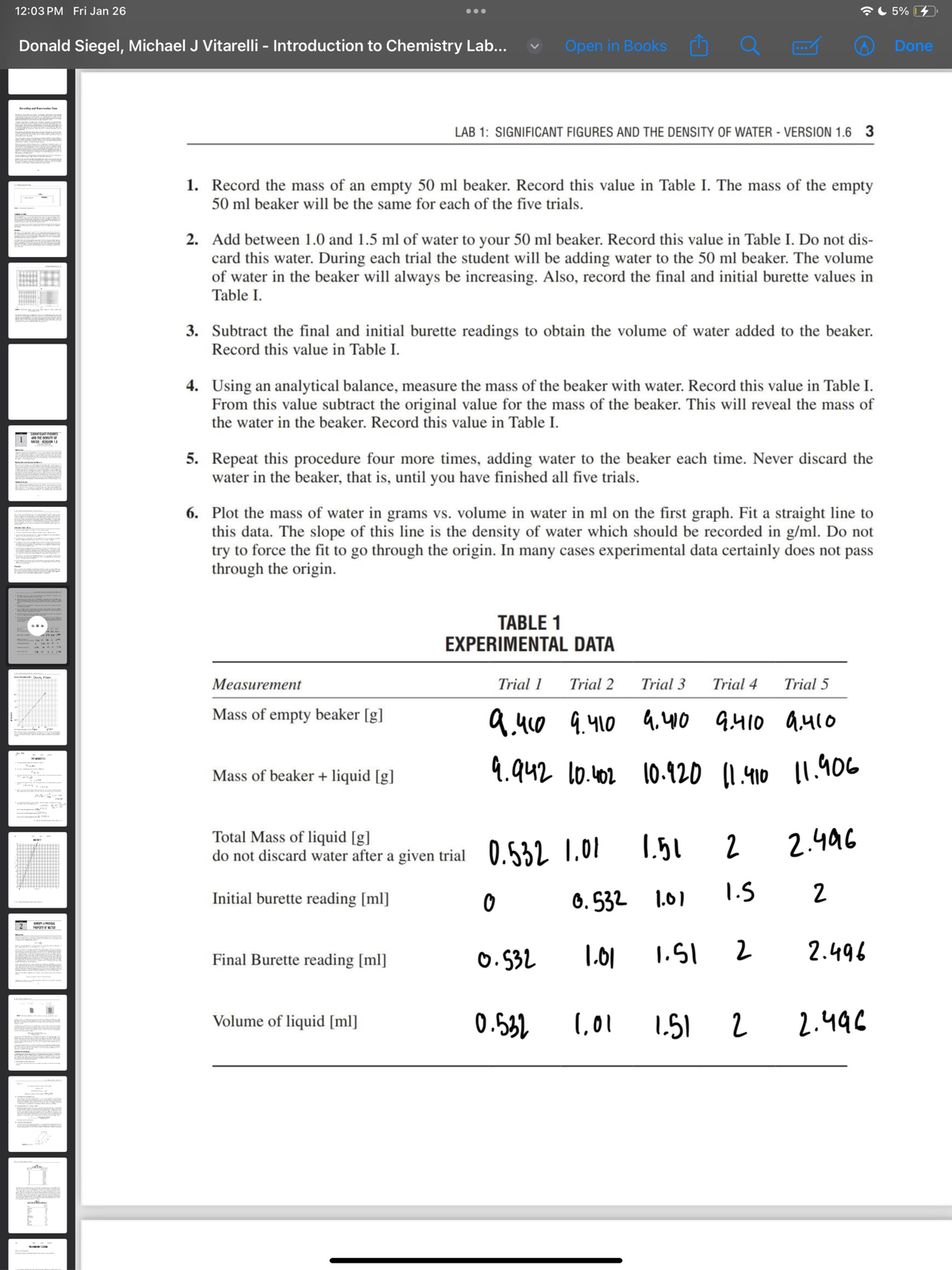Lab 1 Density of Water 01160171 Studocu