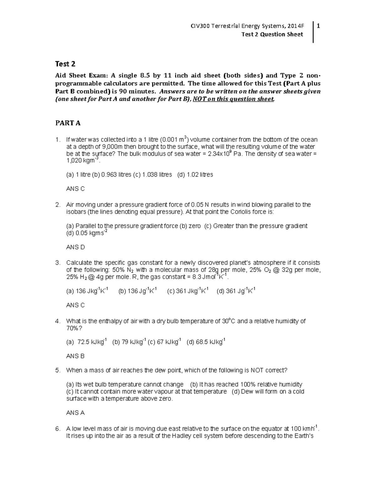 Exam 2014, questions and answers - test 2 - Test 2 Question Sheet Test ...