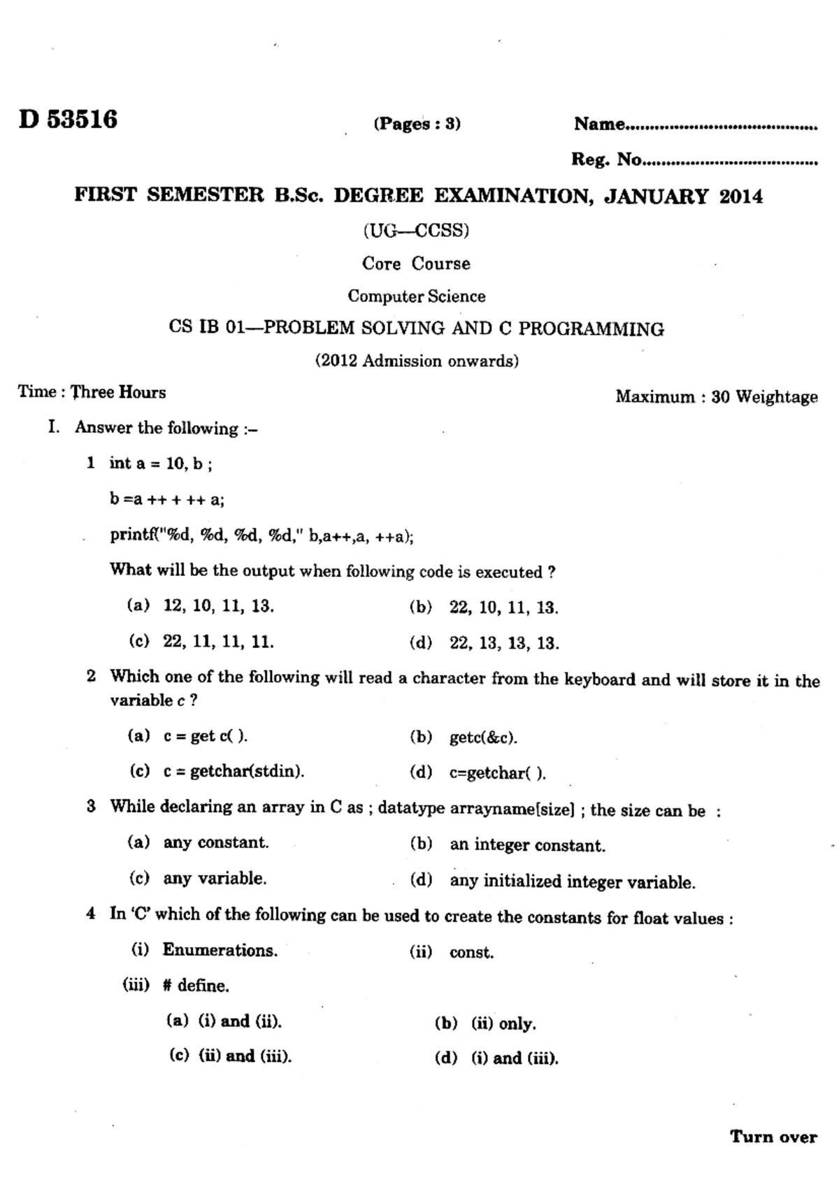 C Programming JAN 2014 - Practice Material - Bachelor's Of Computer ...