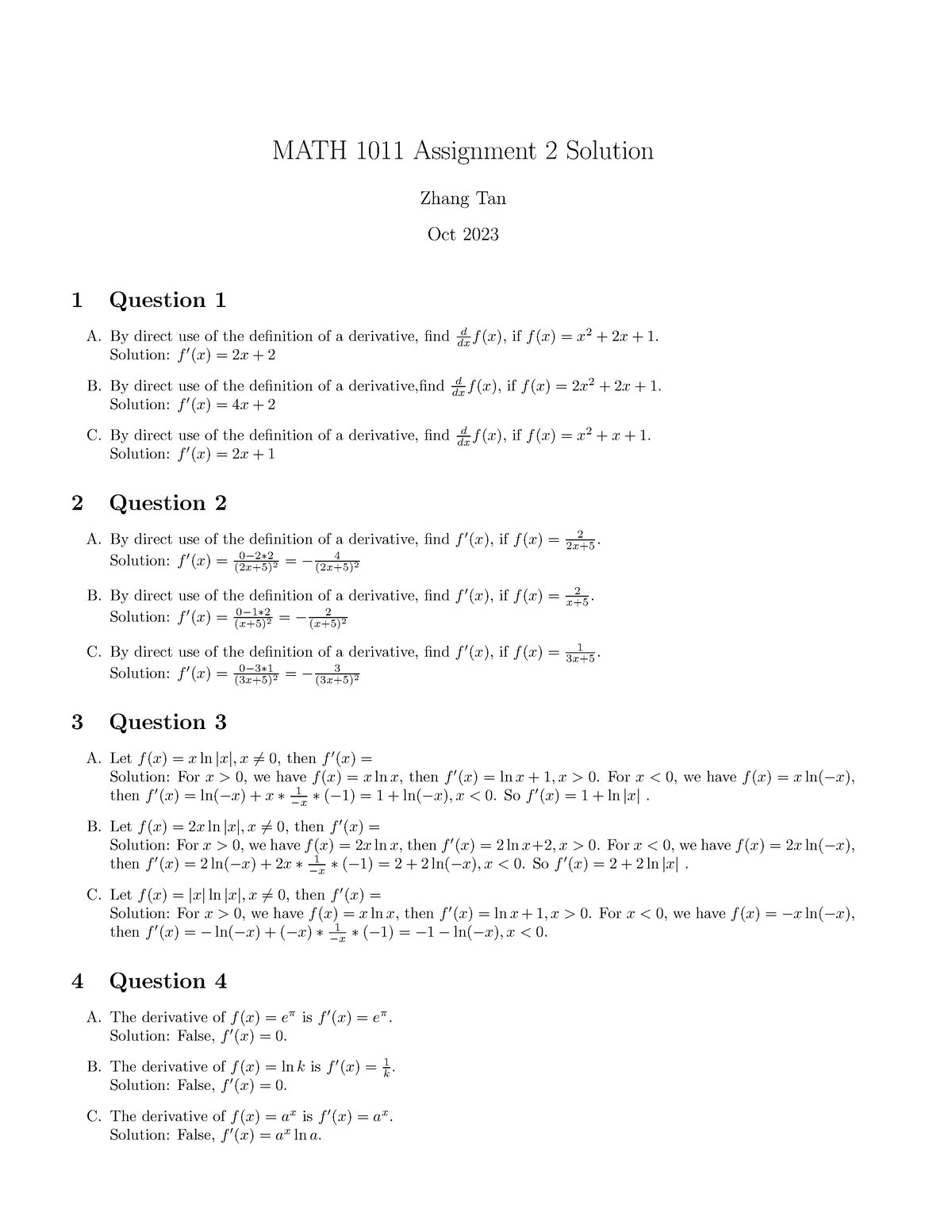 math 100 assignment 2 solution