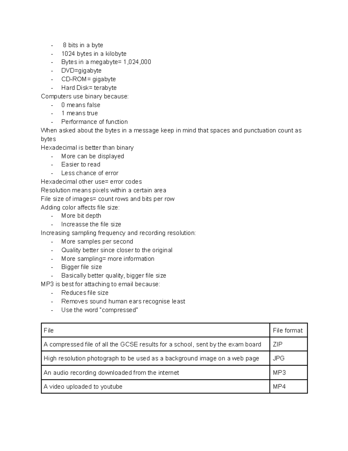 Computer science test review notes 8 bits in a byte 1024 bytes in a