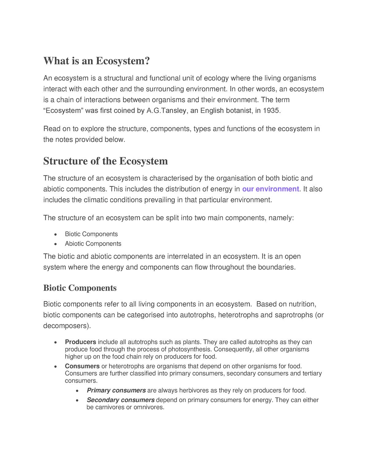 Unit 2 Ecosystem - What Is An Ecosystem? An Ecosystem Is A Structural ...