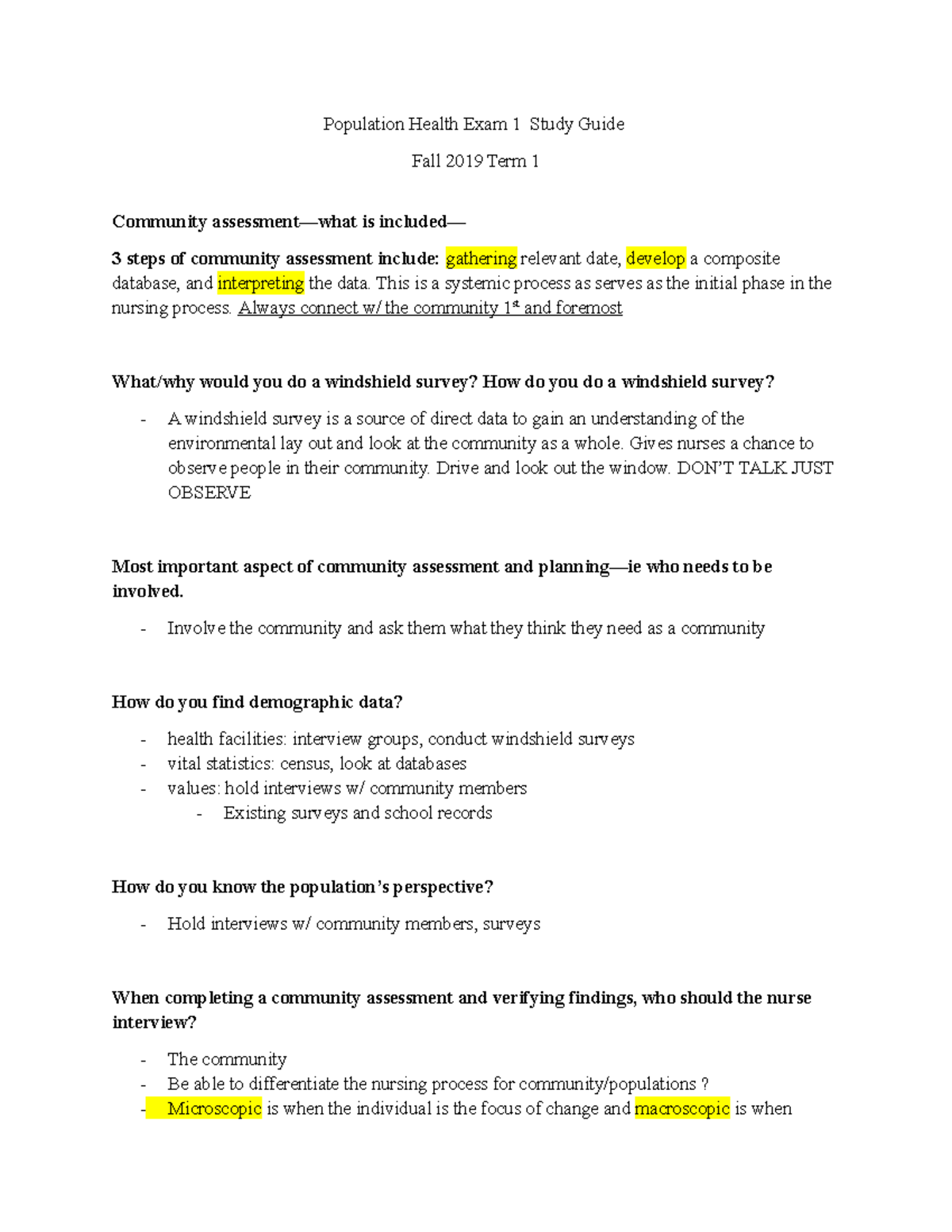 Exam 1 - study guide for exam 1 - Population Health Exam 1 Study Guide ...