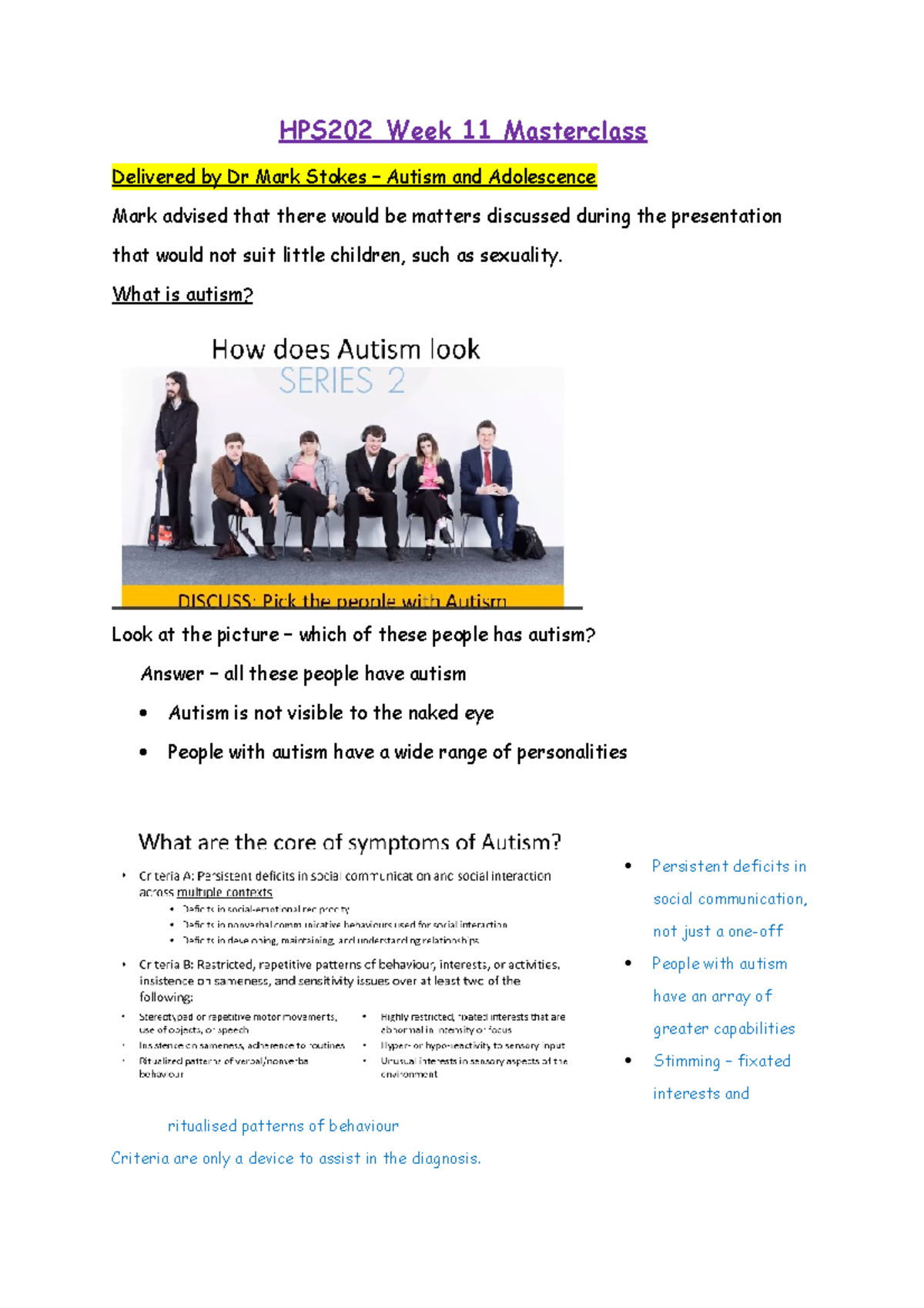 HPS202 Masterclass 4 - HPS202 Week 11 Masterclass Delivered by Dr Mark ...
