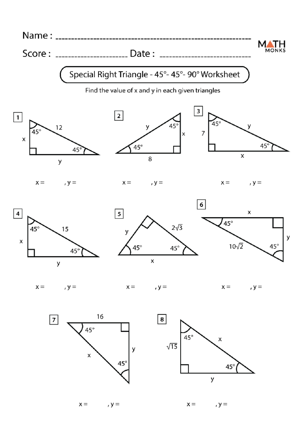 45-45-90-Triangle Worksheet - Material Science - Studocu