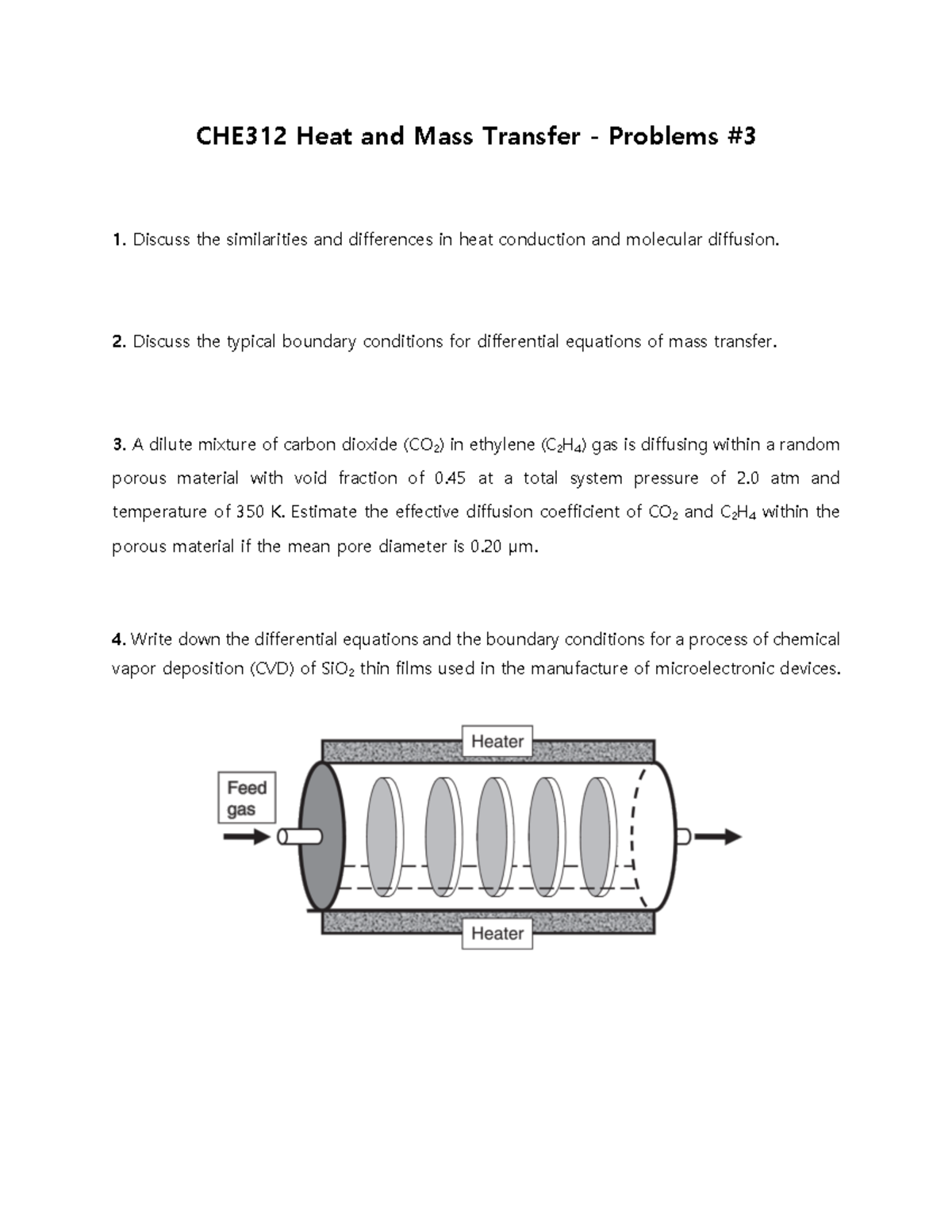 CHE312 Problems #3 - 반응공학공학 - CHE312 Heat and Mass Transfer - Problems ...
