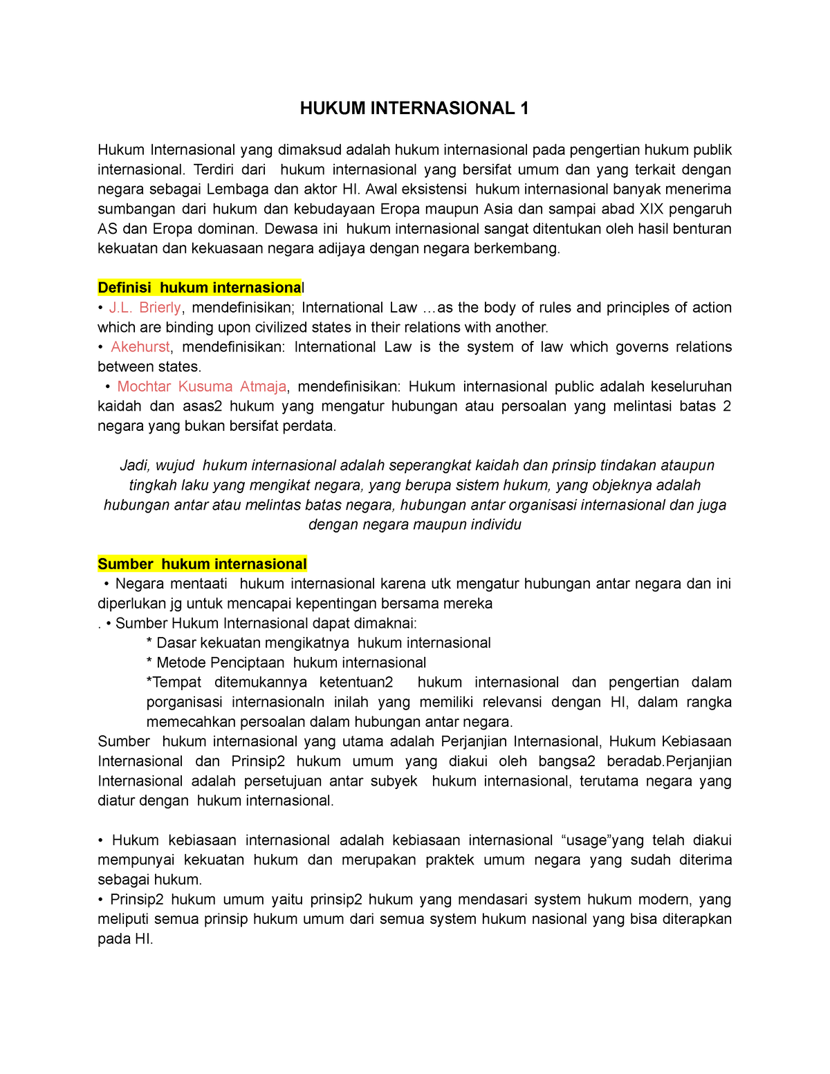 Hukum Internasional 1 - CATATAN KELAS - HUKUM INTERNASIONAL 1 Hukum ...