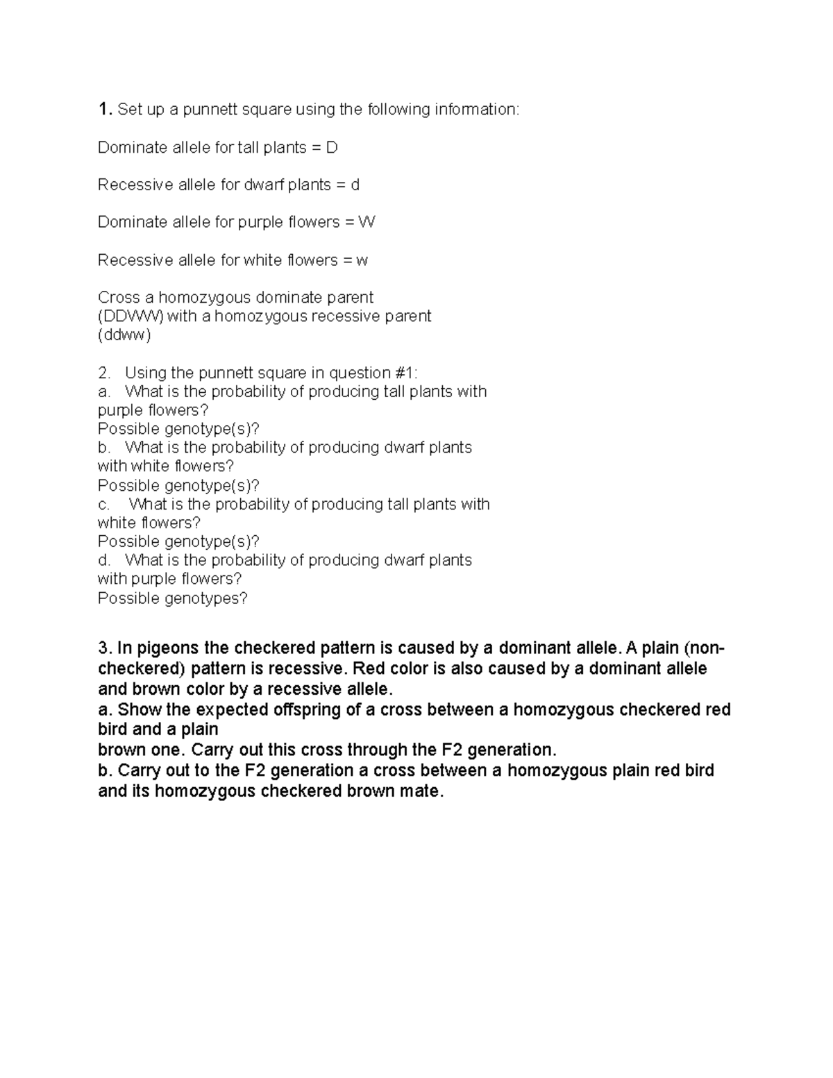 Practice Problems - Good review - 1. Set up a punnett square using the ...