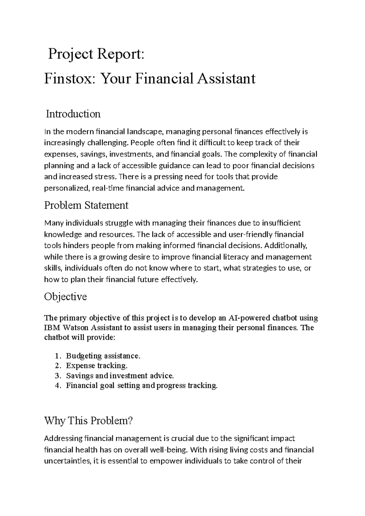 Finstox Report - Project Report: Finstox: Your Financial Assistant ...