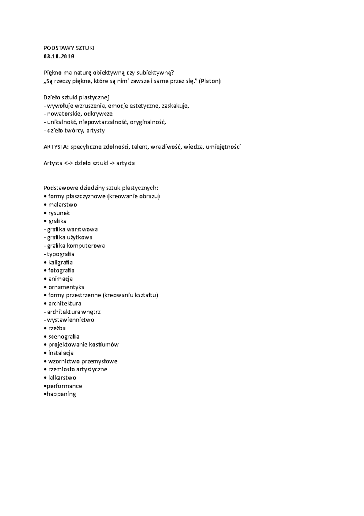 Podstawt wiedzy o sztuce wykłady 2020 - PODSTAWY SZTUKI 03. Piękno ma
