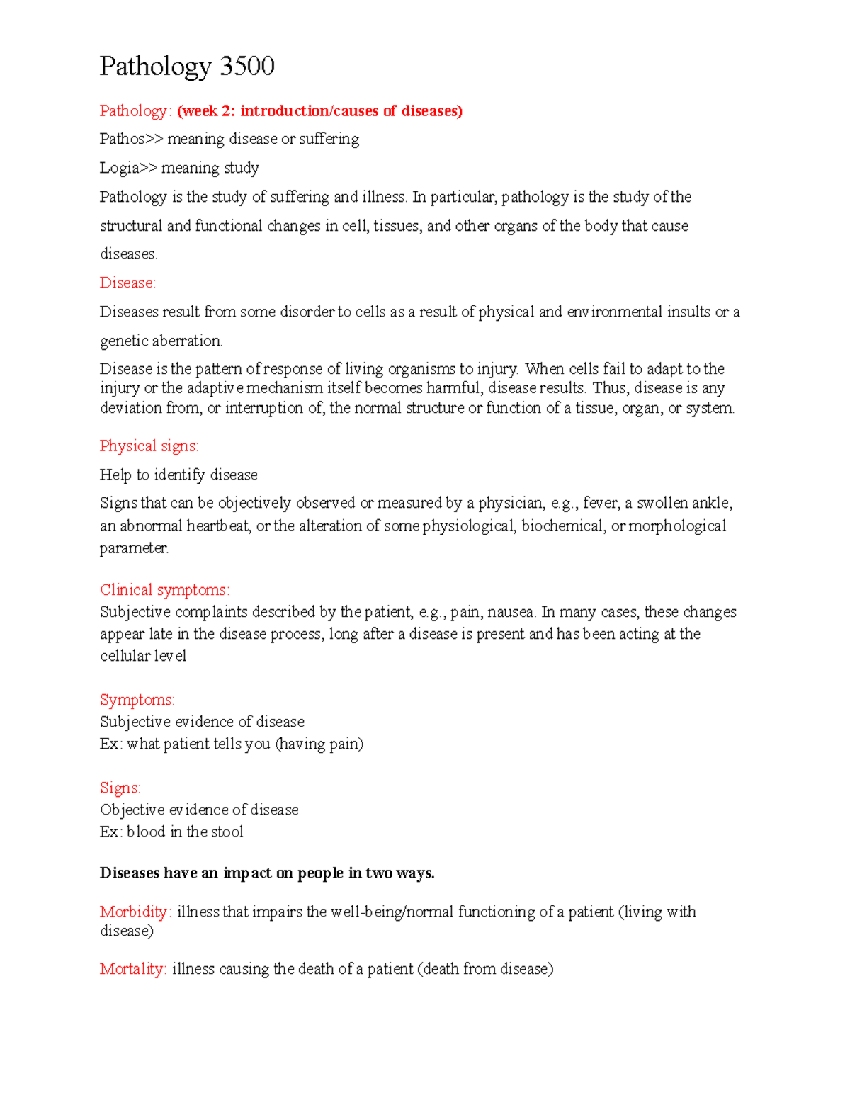 Pathology - lecture notes week 1 for midterm. including images ...