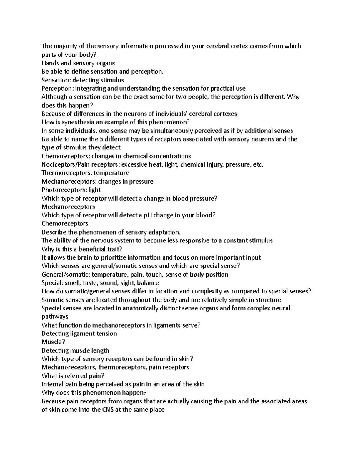 14 - sensory systems - The majority of the sensory information ...